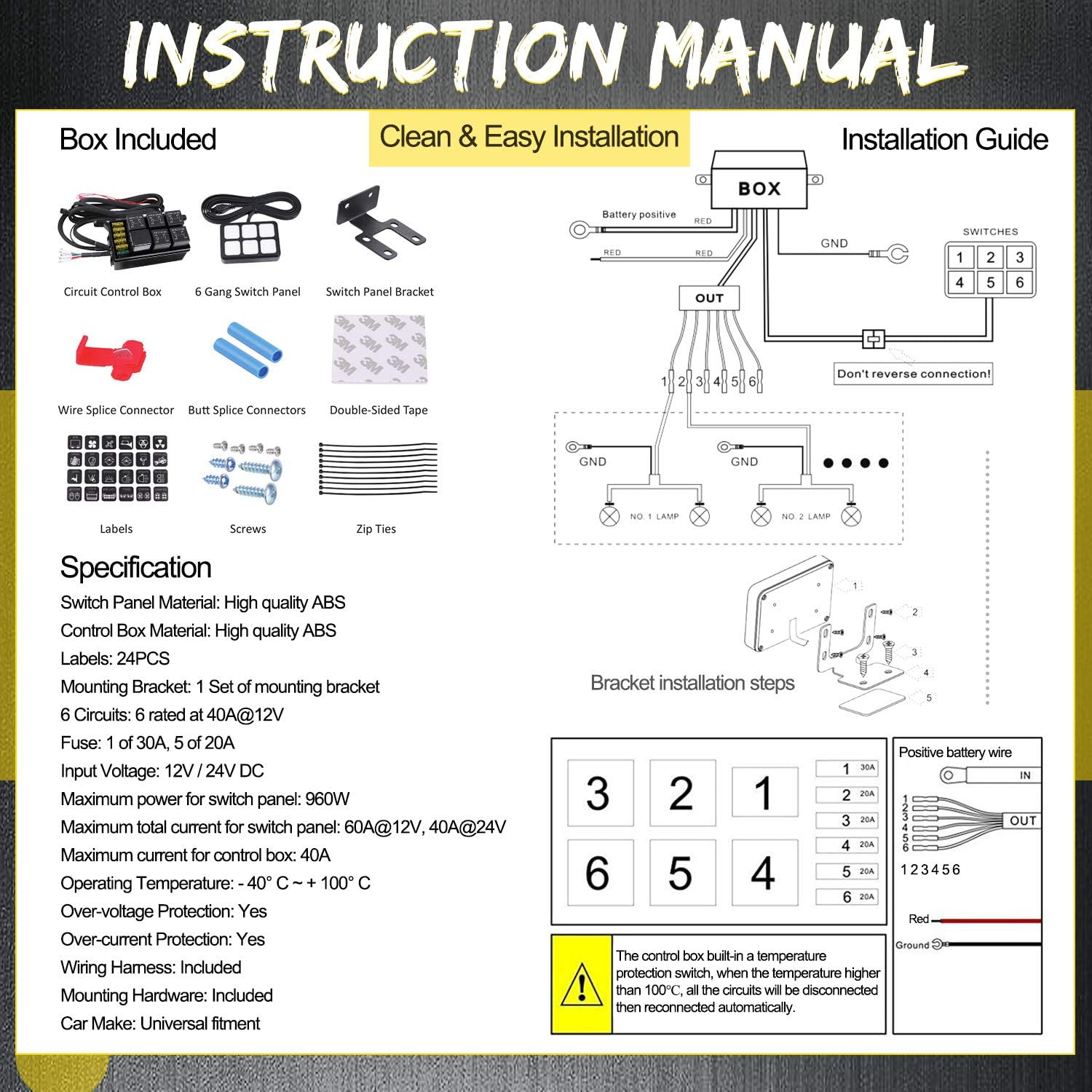 Flash Sale Buy 1 get 1 6 Gang Switch Panel, SWATOW INDUSTRIES Electronic Relay System Circuit Control Box Universal Touch Switch Box Power System for Truck Car SUV ATV UTV Boat Marine Waterproof