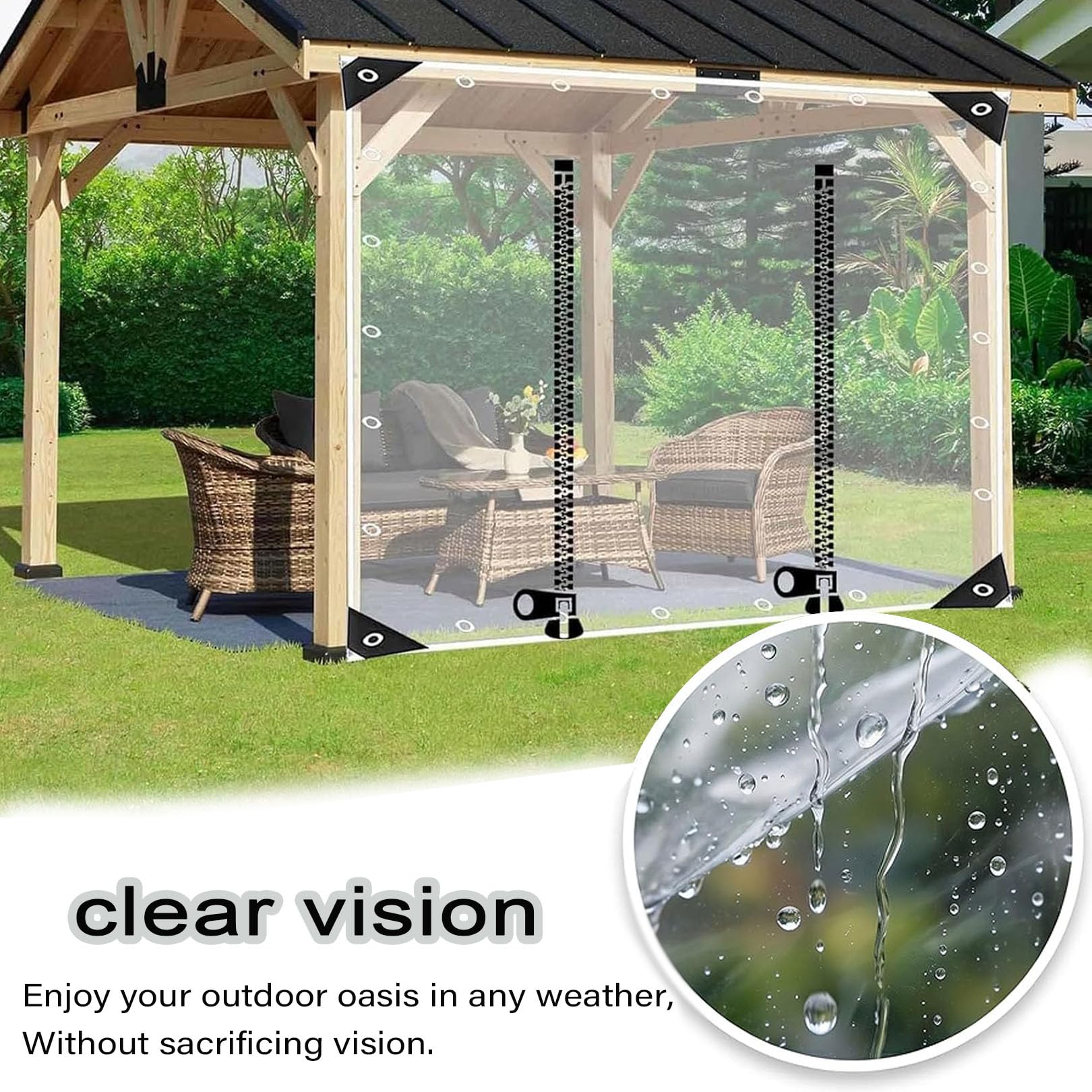 Telo PVC trasparente per esterno 2,5 × 7,5m spessore 0,5 mm con cerniera | Tenda-telo resistente agli agenti atmosferici, con superficie idrorepellente, pannello laterale per pergola, terrazzo
