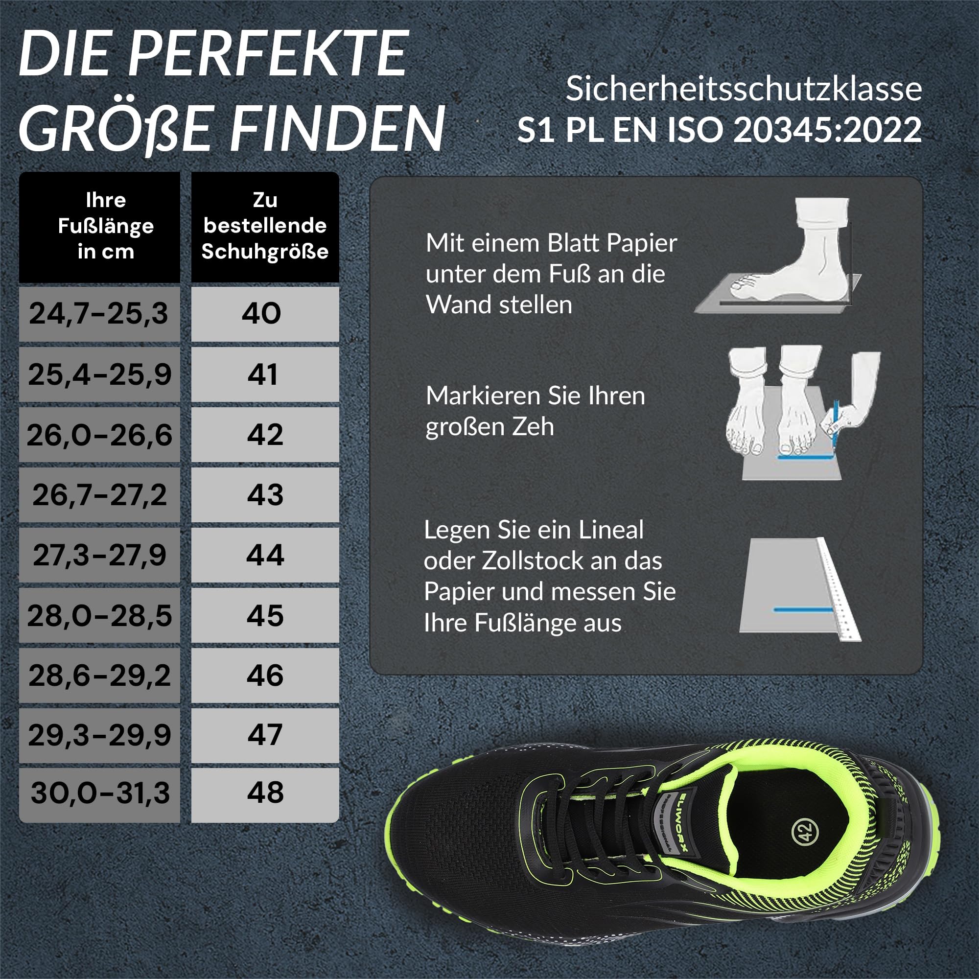 Zapatos de seguridad para hombre S1 PL de malla transpirable - Onyx Pro - Con puntera de acero, entresuela de kevlar resistente a la penetración, especialmente antideslizante