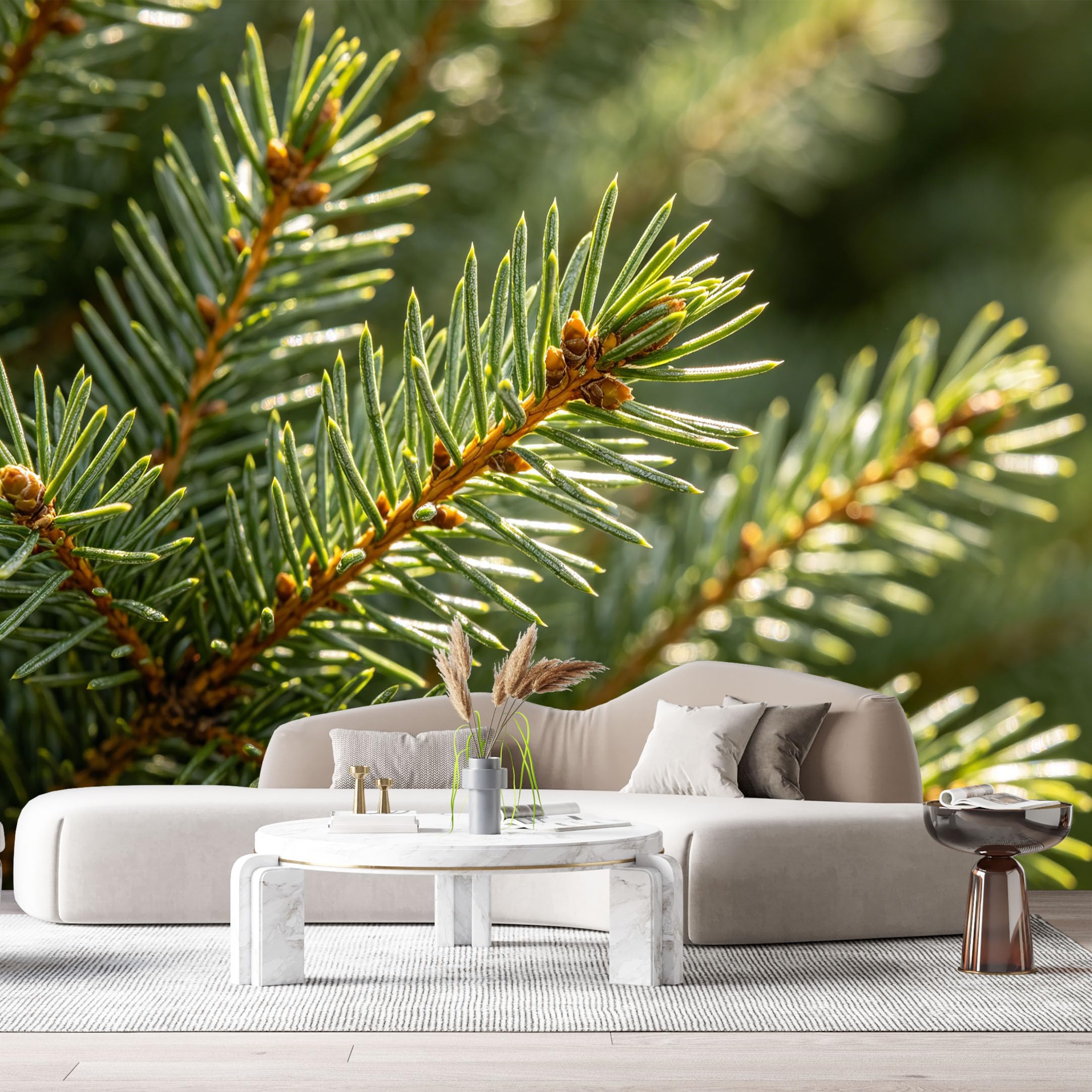 Custom Size Wall Murals Pine Needles Botanical Forest Natural Texture Macro Green Branches SelfAdhesive Wall Fabric Removable Large Wallpaper for Photo Living Room