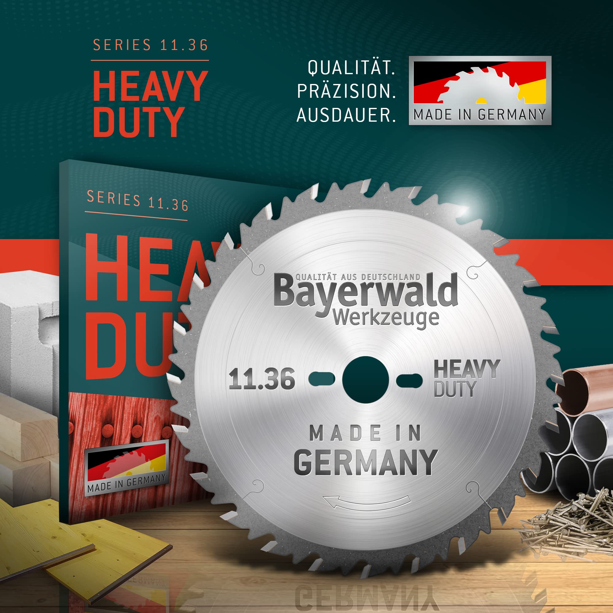 Bayerwald - HM tarcza do piły tarczowej - Ø 355 mm x 2,6 mm x 30/25,4 + 30/20 mm | ząb zmienny (36 zębów) | otwory kombinowane | do jednorazowego użytku na budowach