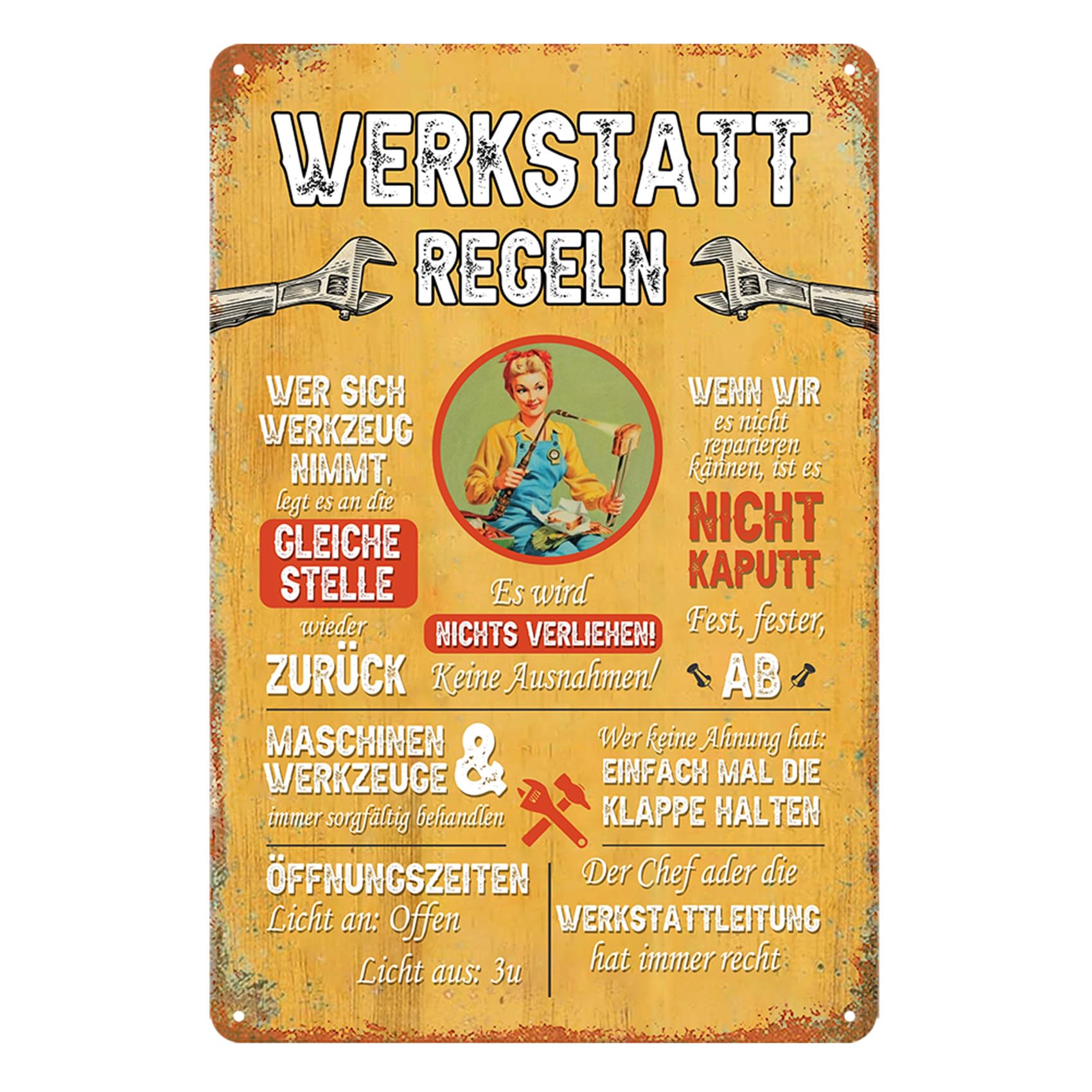 Lonmo Art Workshop Tin Sign Workshop Rules for Men, Garage Decorative Metal Sign Gift Father's Day 20 x 30 cm