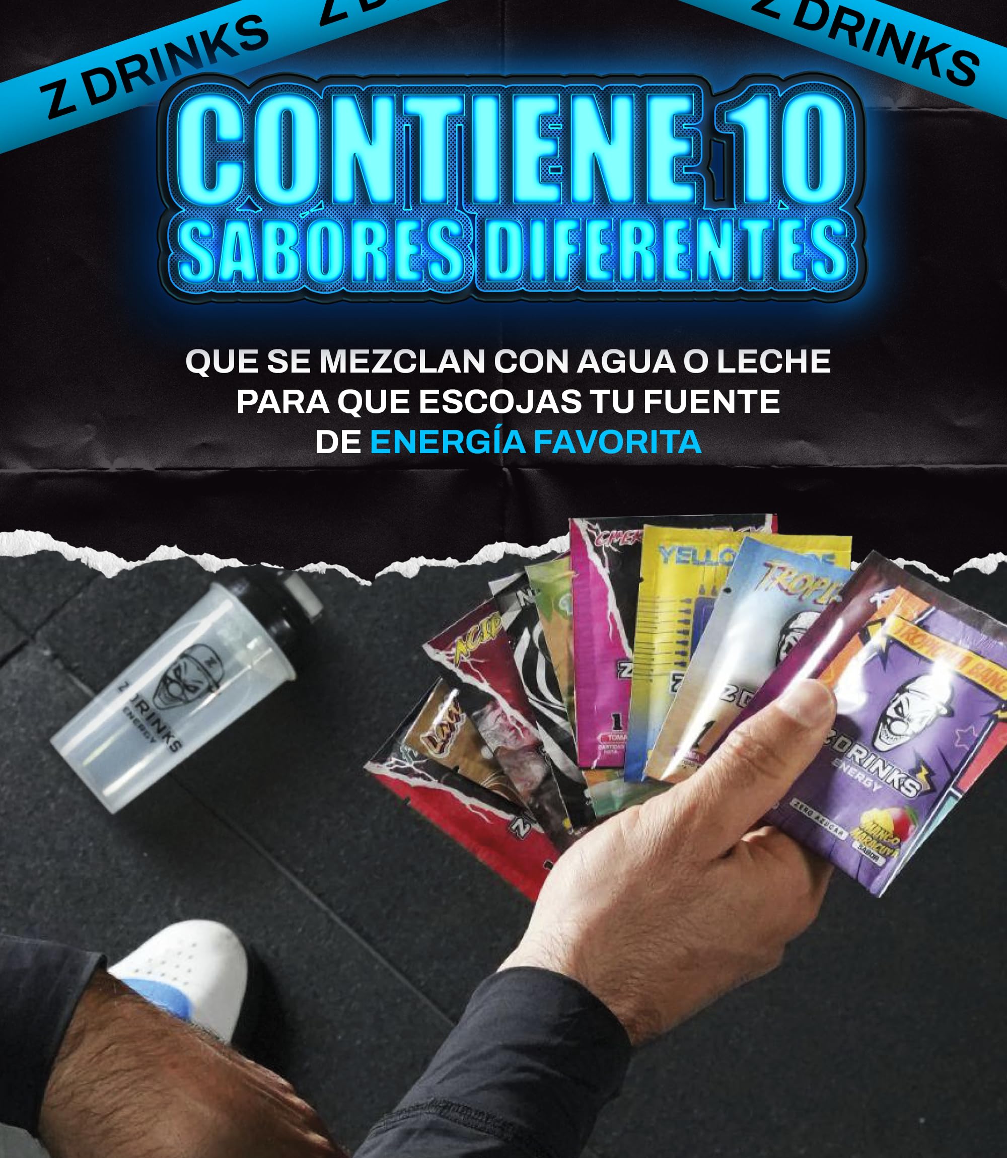 Bebida Energetica en Polvo Sin Azucar Con Cafeina Minerales y Vitaminas Sabores Naturales Bajo en Calorias Ideal para Gamers Apasionados del Deporte Pack Degustacion 10 Muestras + Shaker Negro