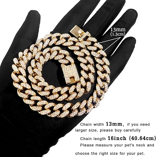 Miniatura 5 de Flatfoosie Collar de eslabones cubanos para perro, collar de cadena de metal de color dorado y plateado, collar de cadena de diamantes cubanos para