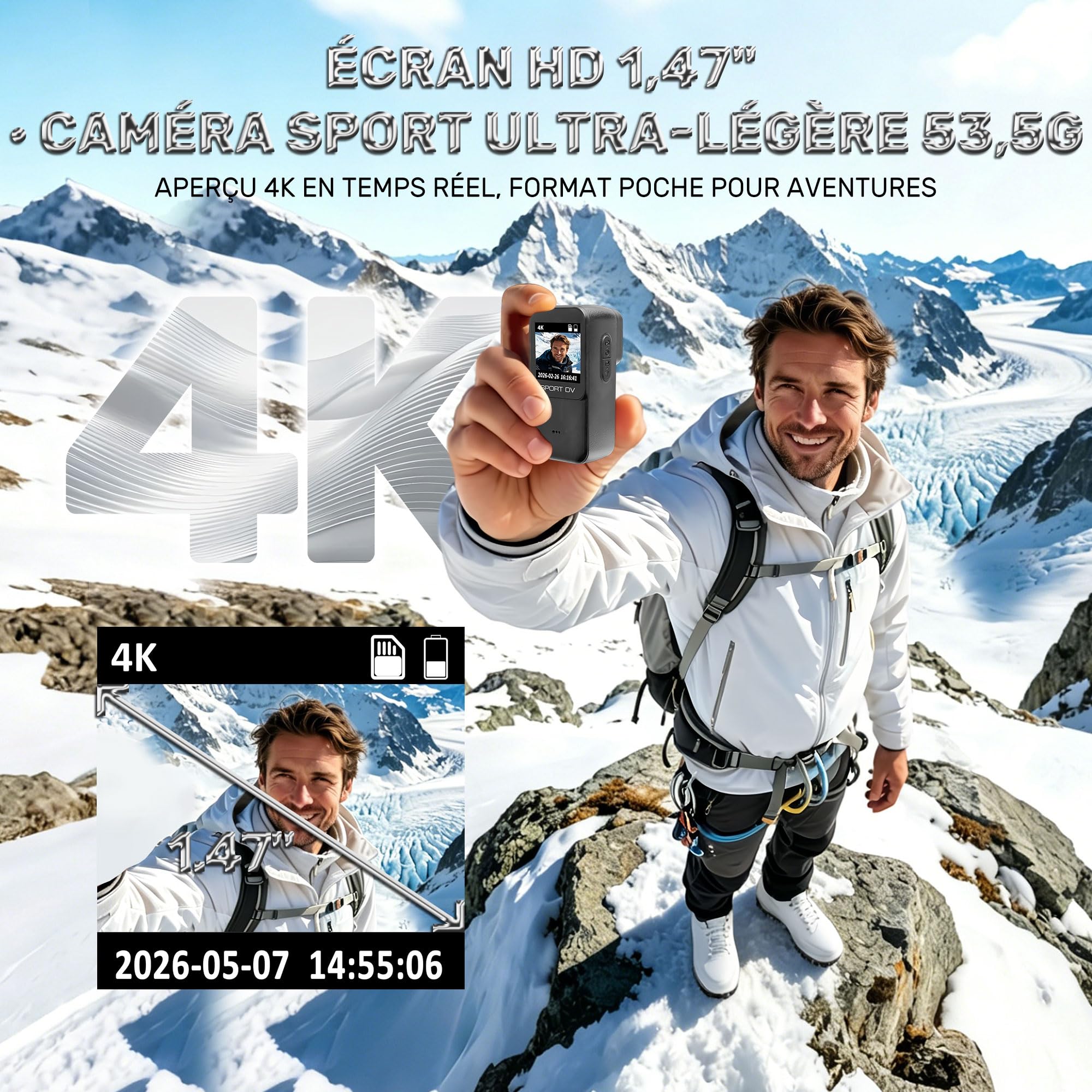 JAXION 2026 Version Caméra Sport 4K 30FPS, 32Go Caméra Corporelle POV Pro, Mini Camera d'action, Camera Portable avec Clip magnétique, Cam de Vlogging pour Vélo, Ski, Plongée,Conférences et Promenades