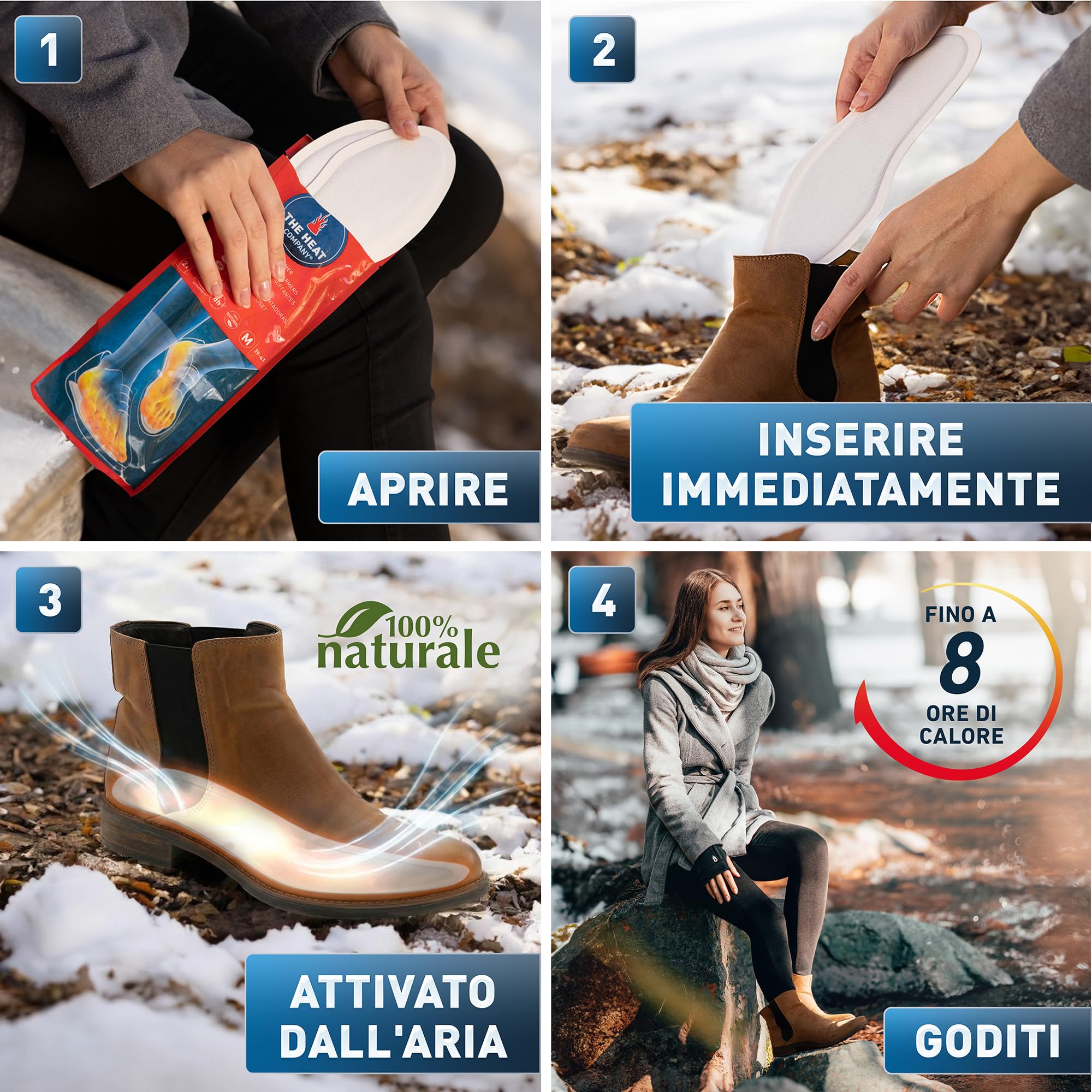 THE HEAT COMPANY Scalda-Suole Extra Caldo Scaldapiedi 8 Ore Piedi Caldi autoriscaldante Puro Naturale