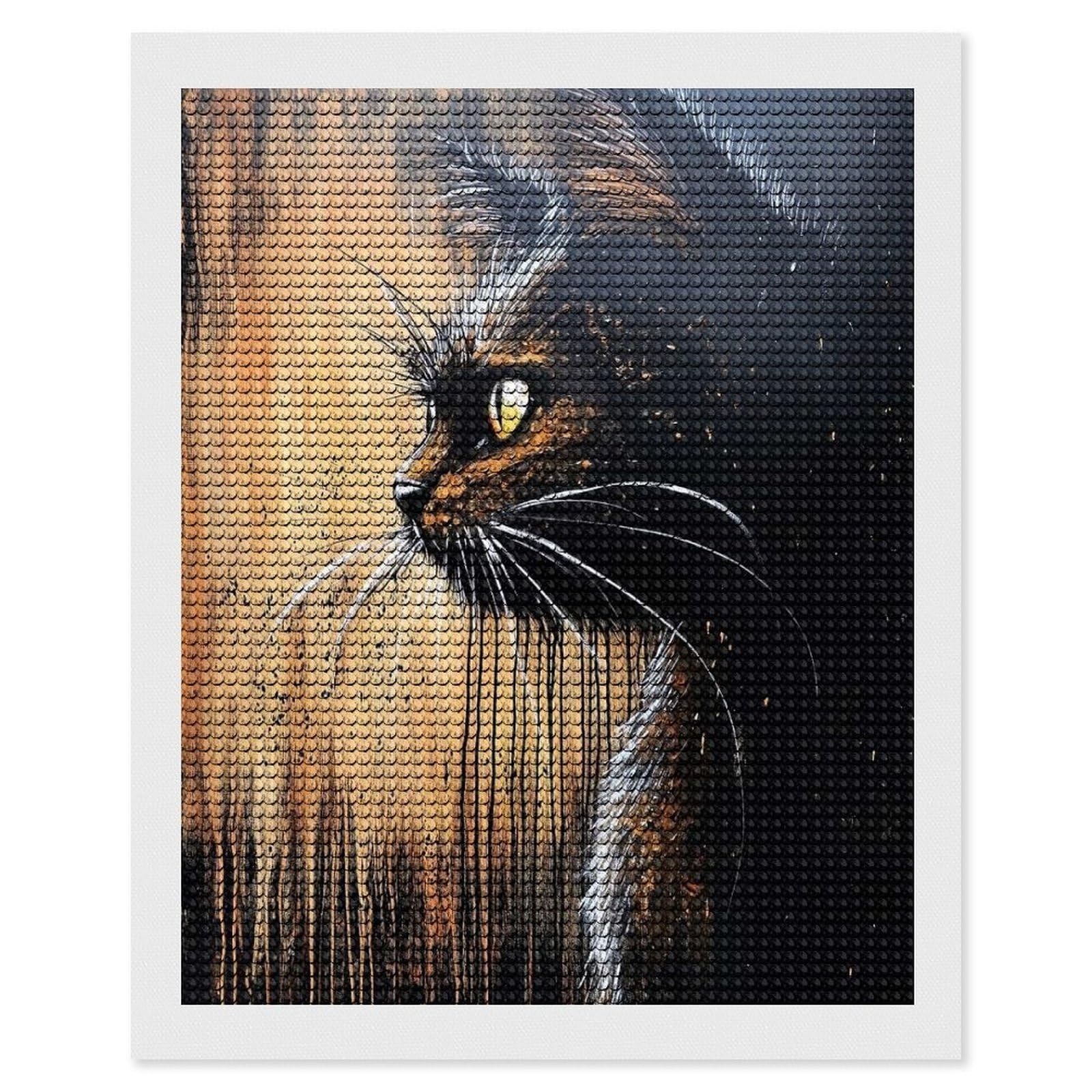 Junmoney Black Cat Portrait DIY Diamond Art Canvas Kit 16"x20", Simple to Start, Fun Craft Experience, Modern Decor, Gift Idea, Adhesive Canvas