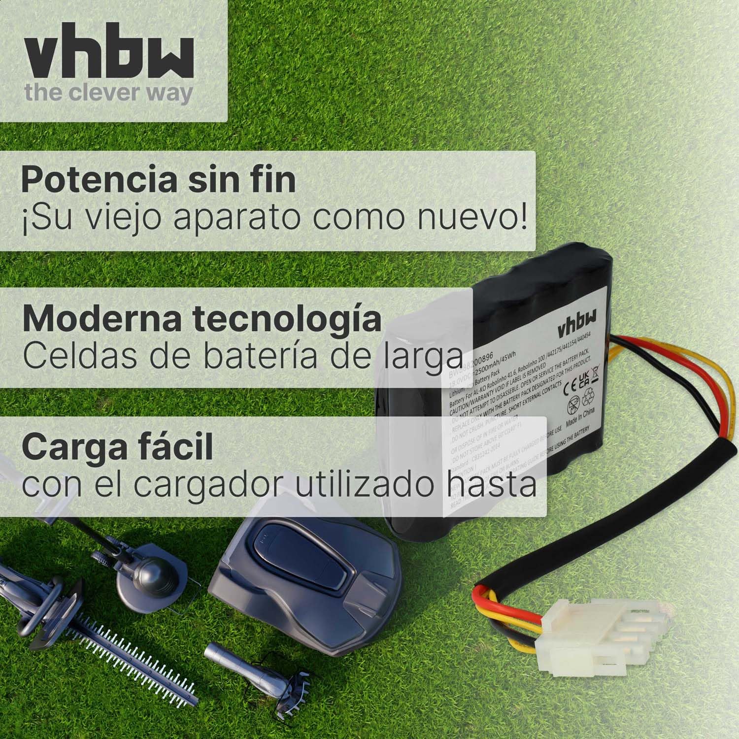 vhbw Batería Compatible con Kärcher RLM4 Robot cortacésped (2500 mAh, 18 V, Li-Ion)