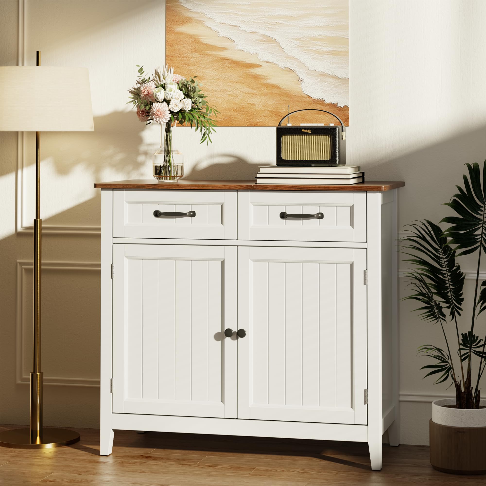 Mobiletto da Cucina, Credenza Ausiliaria con 2 Cassetti e 2 Ante per Cucina, Sala da Pranzo, Soggiorno, 90×40×82 cm,Retro