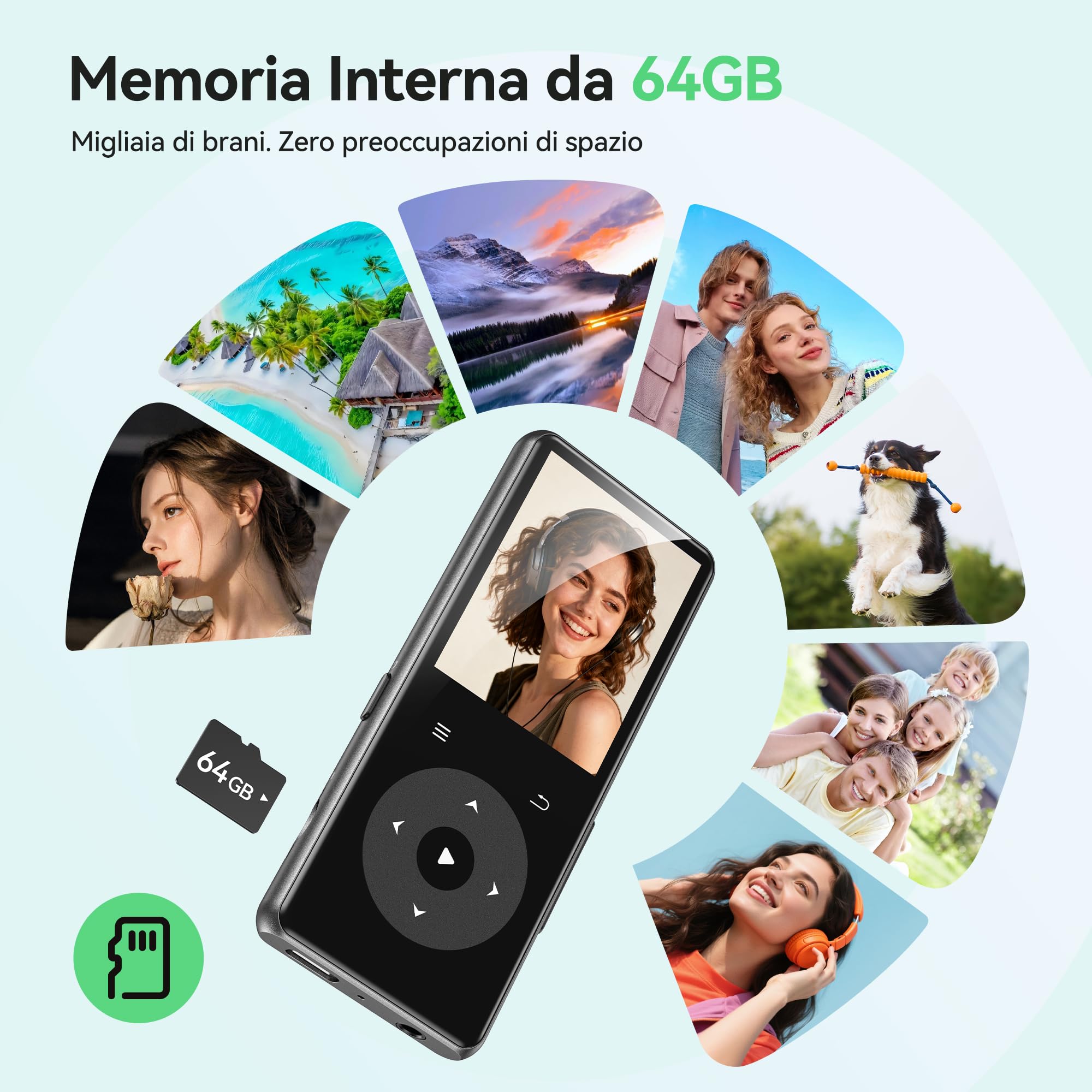 Lettore MP3 AGPTEK 64GB Bluetooth 5.3 – Schermo 2,4″, Altoparlante, Radio FM, Hi-Fi, Registratore, Fino A 60 Ore Di Musica