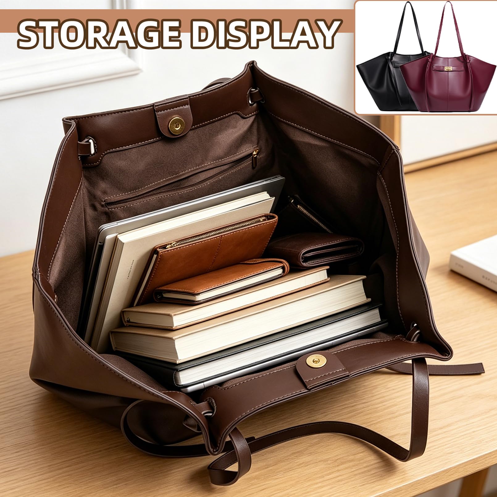 Bolso Tote de Cuero para Mujer, Bolso de Mano de Piel, Shopper Tasche Damen Groß, Bolsos de Hombro Amplio con Correa Desmontable, para Trabajo, Escuela, Compras, Viajes y Oficina