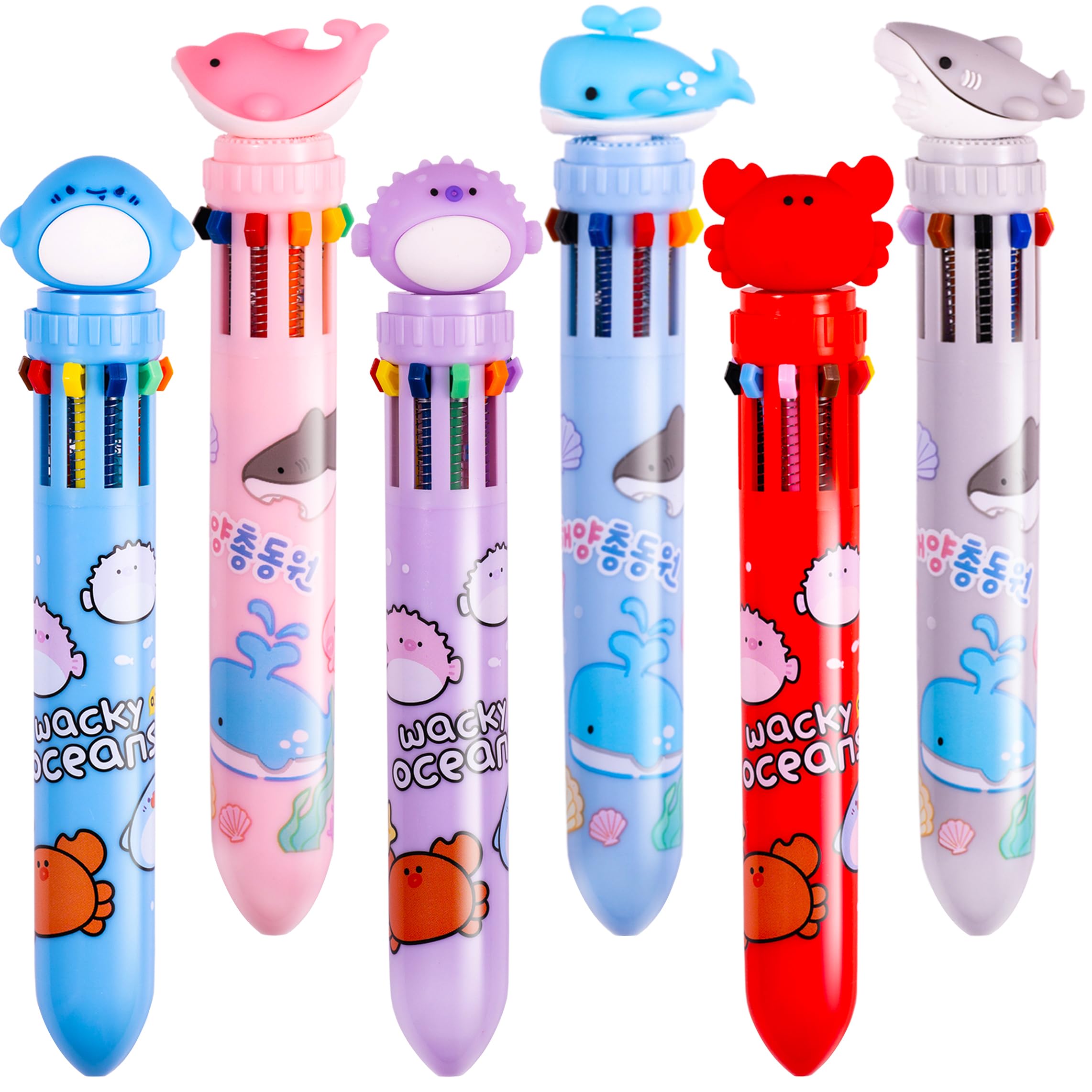 Heliar Multicolor Ballpoint Pen 0.7 mm, 10-in-1 Colored Pens Fine Point Retractable Animal Ballpoint Pens for Office School Supplies Adults Students