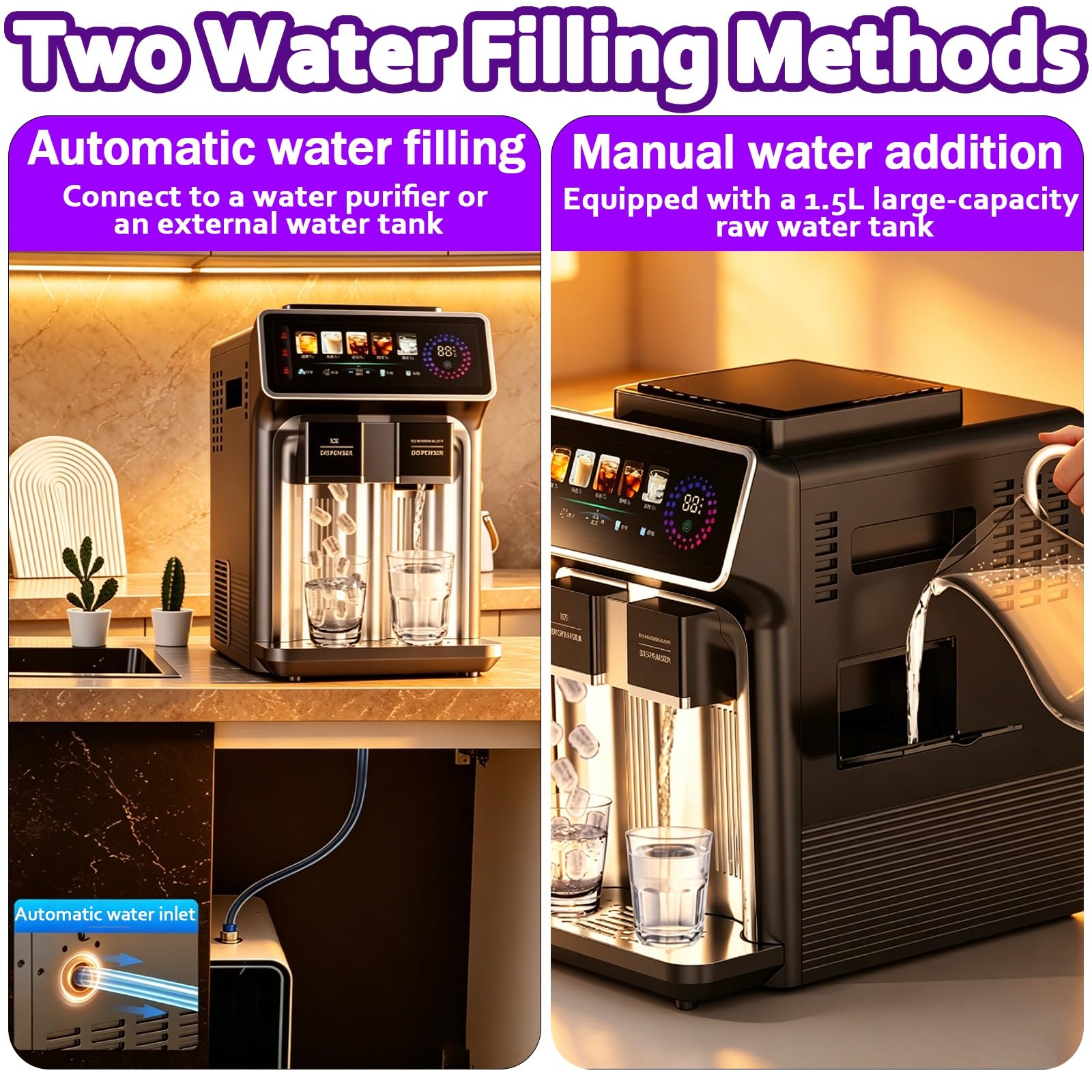Macchina per il ghiaccio, 3 in 1, multifunzione per frullati e acqua ghiacciata, 120 W, design da banco con produzione di ghiaccio a un solo tocco, perfetta per ufficio e piccoli esercizi commerc