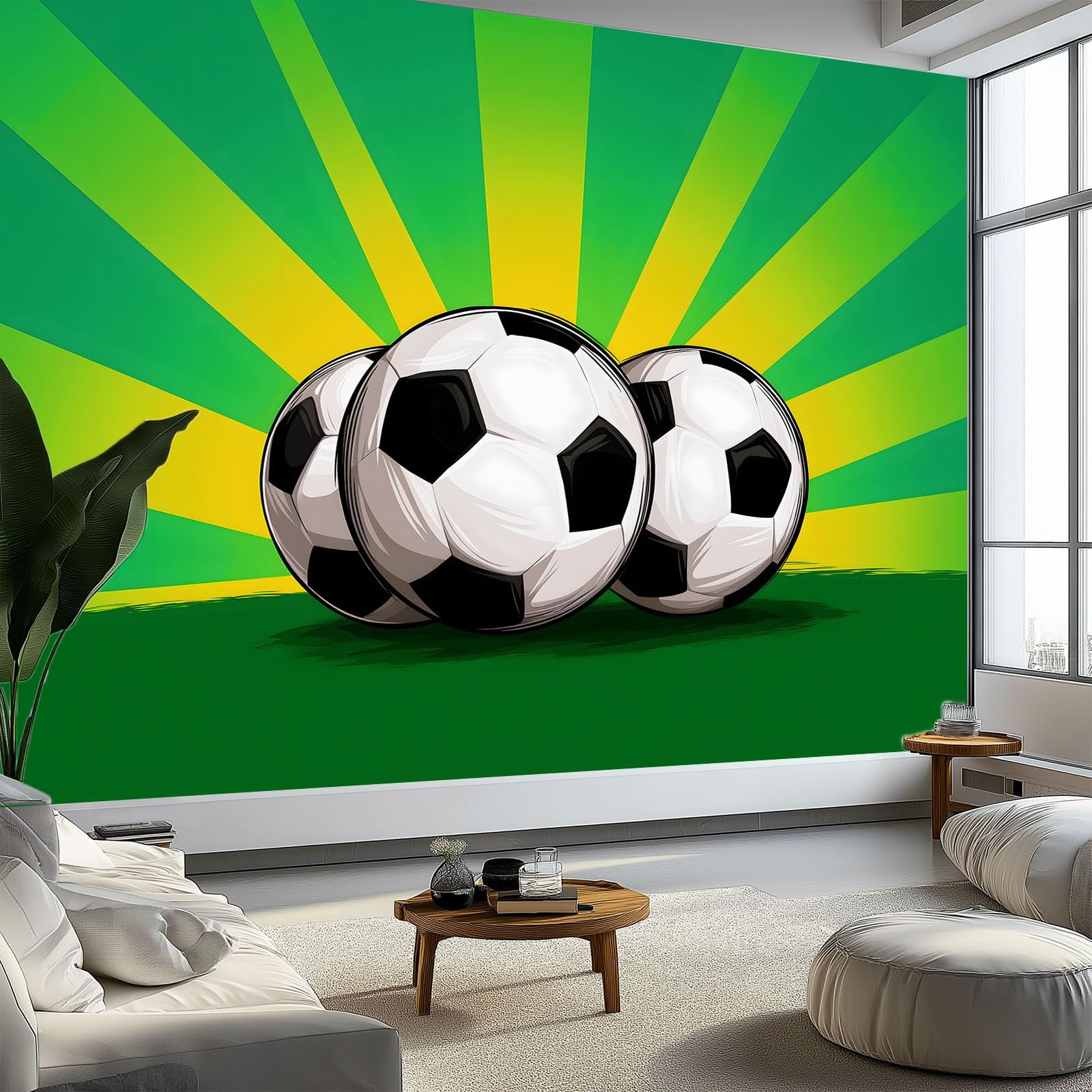 WTD - Carta da parati fotografica 350 x 256 cm, motivo: videogiochi, sport, calcio, grande sfondo TV, sfondo verde, in tessuto non tessuto, per soggiorno, camera da letto, decorazione murale