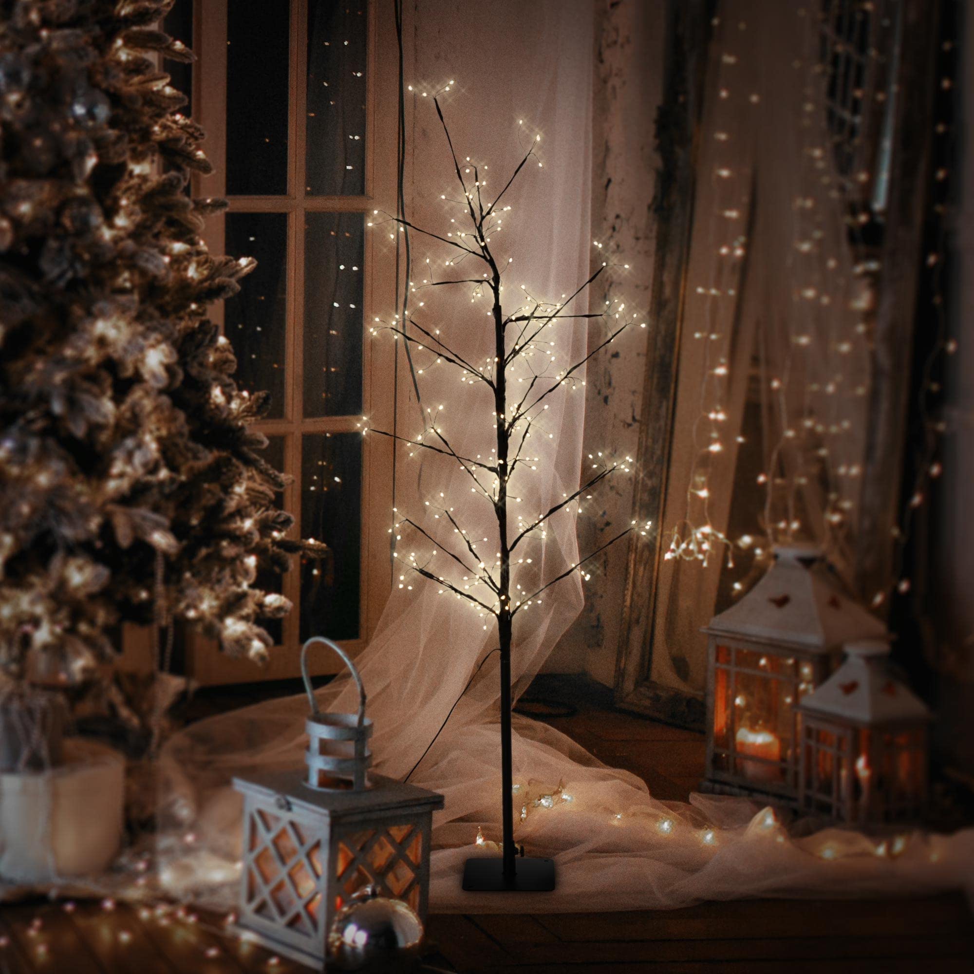 ECD Germany Albero Luminoso a LED Bianco Caldo, 120 cm, Decorazione Natalizia con 240 LED e Timer per Interni ed Esterni IP44, Abete Artificiale con Rami Flessibili per Natale, Addobbo per Casa