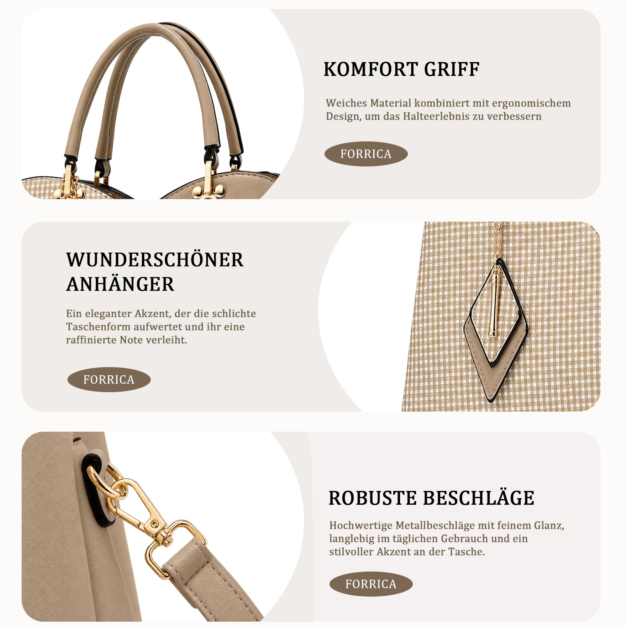 Damen Handtasche Mode Kariertes Umhängetasche Frauen Tasche PU Leder Schultertasche mit Rhombus-Anhänger Braun