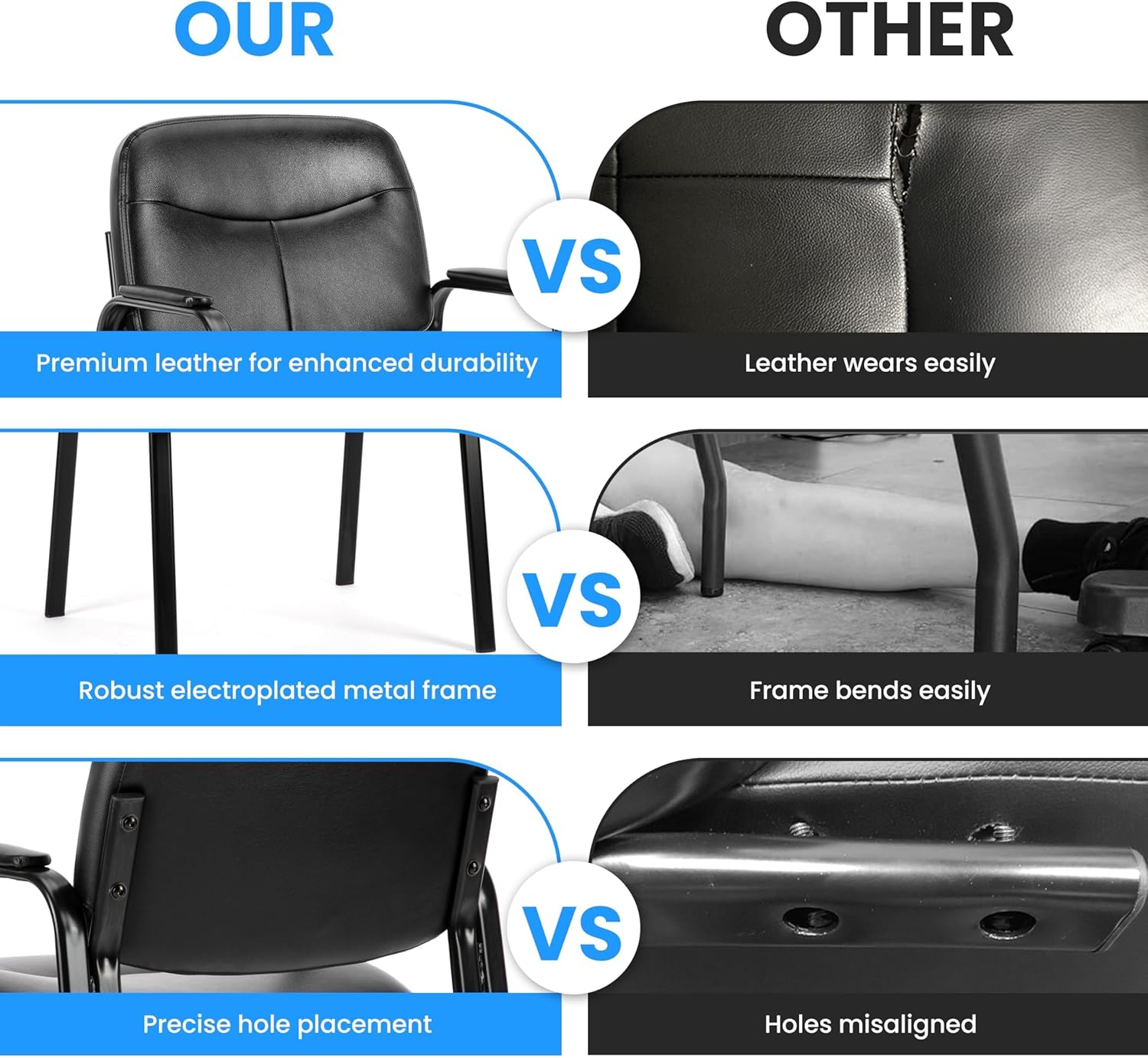 Simple Deluxe Waiting Room Guest Chair No Wheels Set of 2 with Padded Arm Rest, Conference Guests Chairs for Reception, Meeting, Lobby, Home Dining, Desk Table Side, 1 Pack