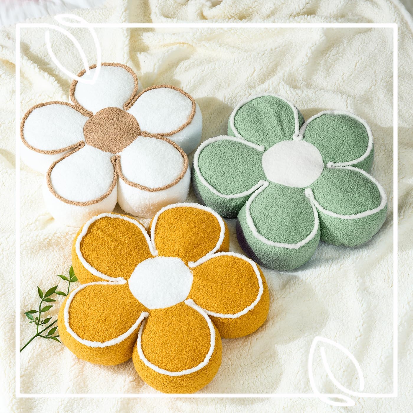 Sioloc Flower Shaped Pillow Daisy Pillows Floor Cushion Pastel Cute Seat Cushions Aesthetic Classroom Dorm Decorative Fun Throw Pillow for Bed,Couch(Sage Green,15.7") - Image 4