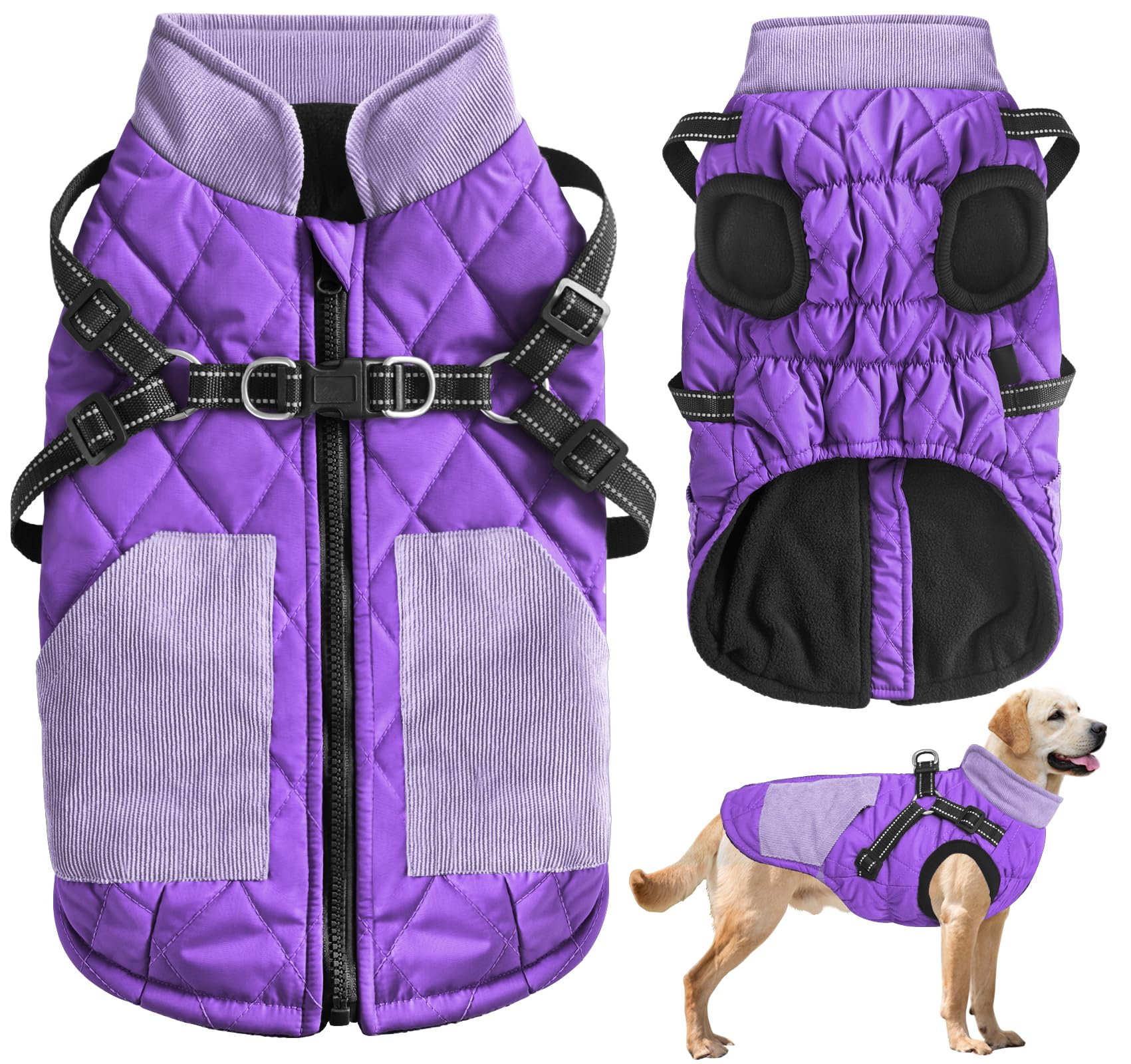 Cappottini caldi per cani e animali domestici, impermeabili, riflettenti, per l’inverno e la neve, per cani di taglia piccola, media e grande (viola, XL)