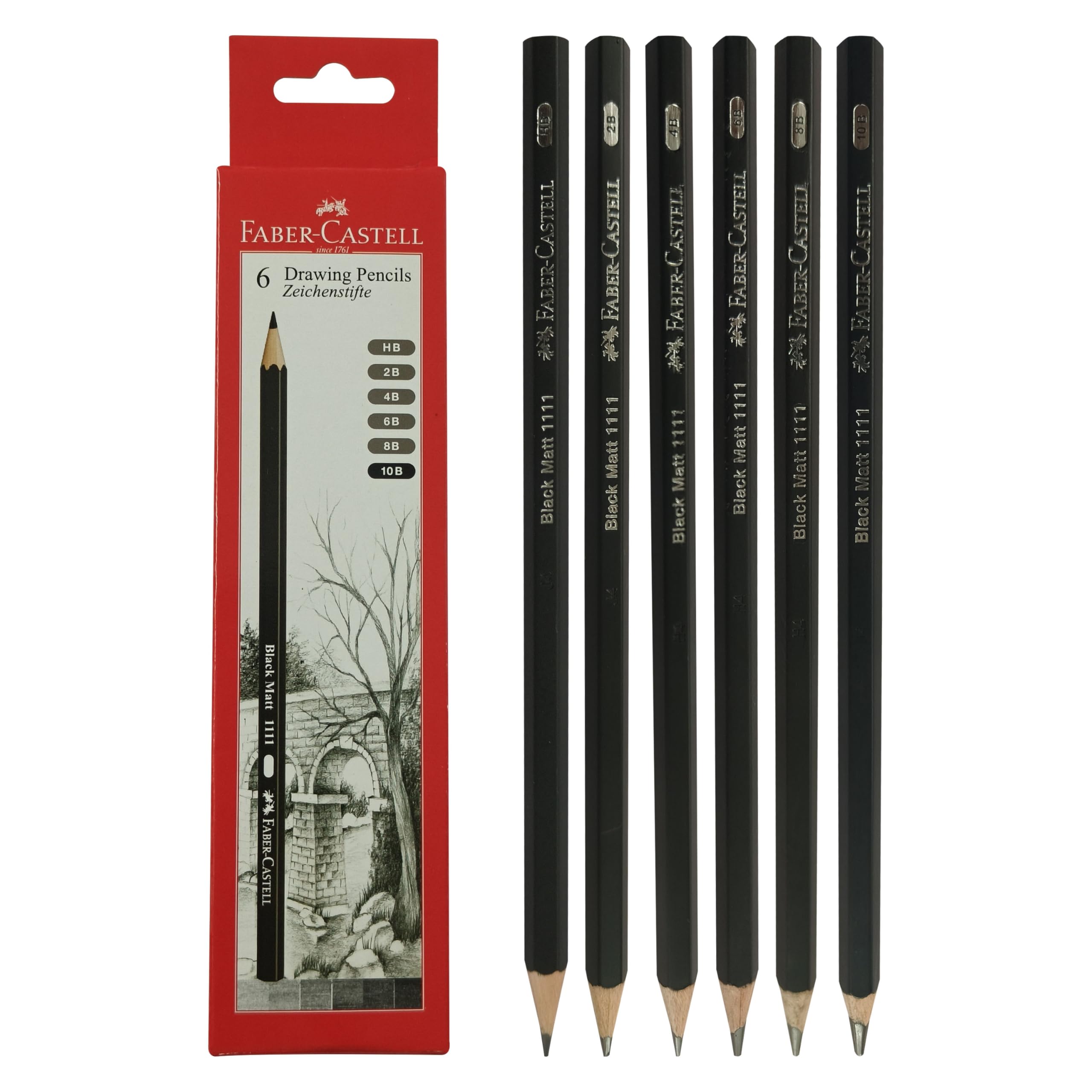 Faber-Castell Sketching Pencils, HB 2B 4B 6B 8B 10B Graded, Pack of 6, Professional Artists Drawing Graphite Lead Pencils, Sketch Draw Shade Write Tone Draft โ image 1