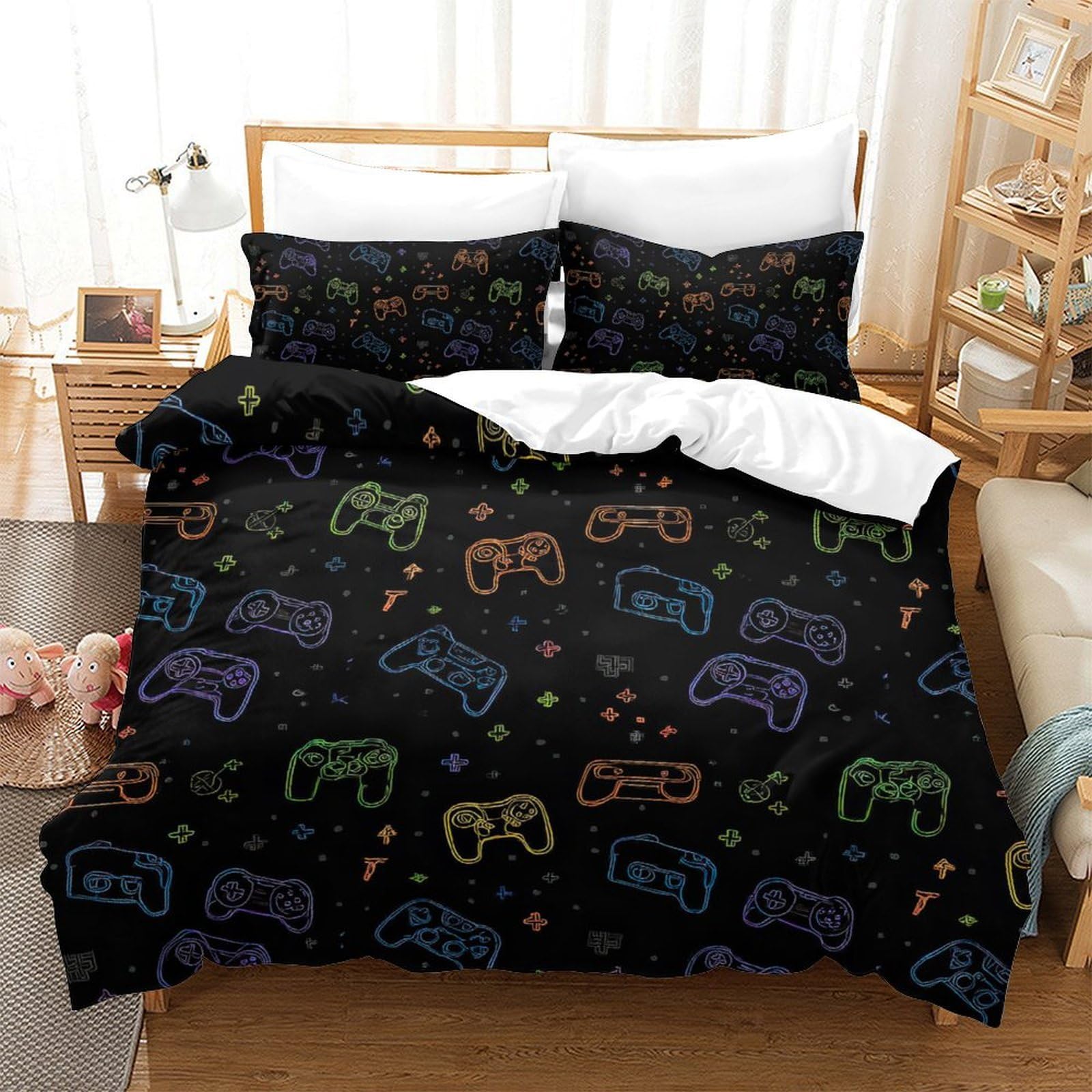 Juego de Funda Nórdica 3D Impresa Mando Gamer Microfibra Ropa de Cama Adolescente Adulto Decoración Dormitorio Suave Transpirable Super King（260x220cm）