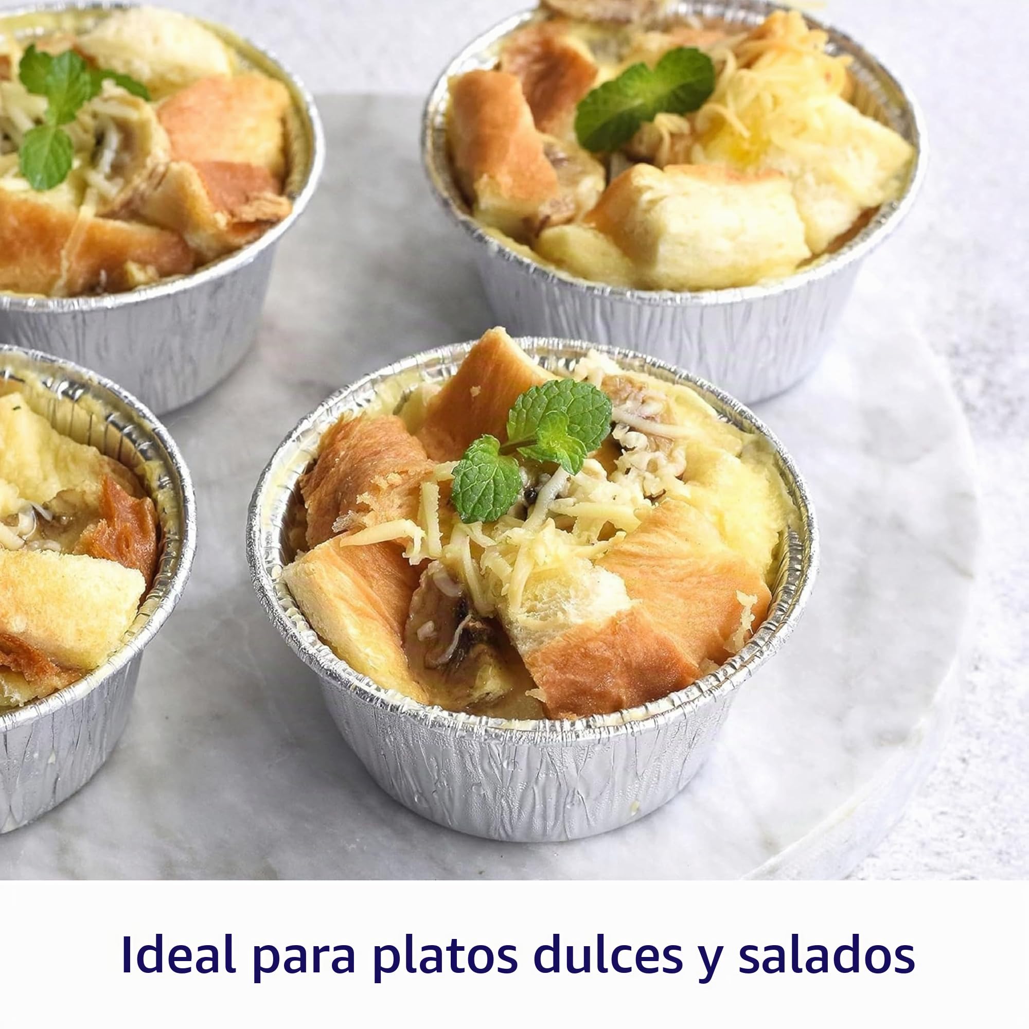 ebake Moldes Desechables Reposteria - (200ml) Paquete de 100 Moldes Horno Reutilizables - Moldes de Aluminio para Freidora de Aire - Molde Flan para Horneado de Muffins, Tartas y Pudding