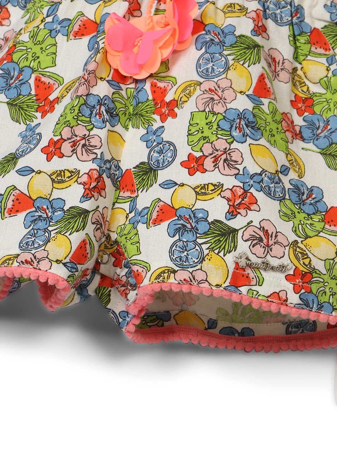 Nautinati Girls Printed Strap Sleeve Jumpsuit with Waist Tie Up | Rayon | Age 0-3 Years Multicolour 1