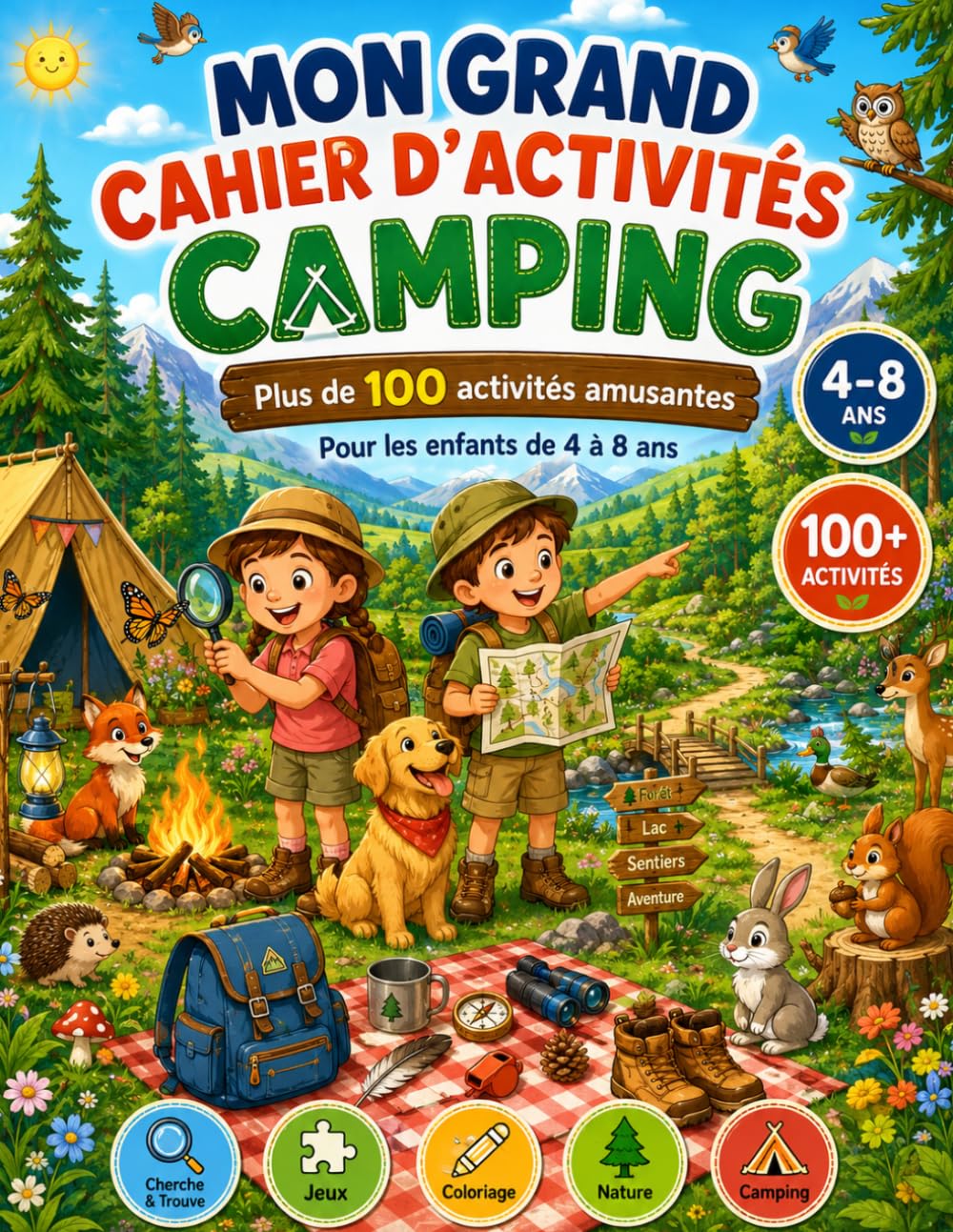 Mon Grand Cahier d'Activités de Camping: Plus de 100 activités amusantes avec Cherche et Trouve, labyrinthes, jeux des différences, coloriages, jeux ... plus encore | Pour les enfants de 4 à 8 ans