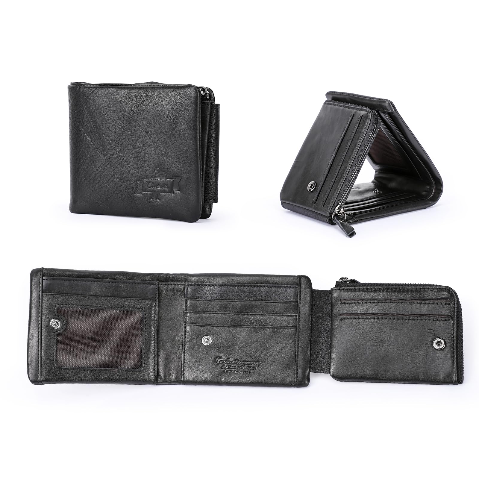 Genuine Leather Wallet for Men Bifold Trifold Credit Card Case (Black)-image-28