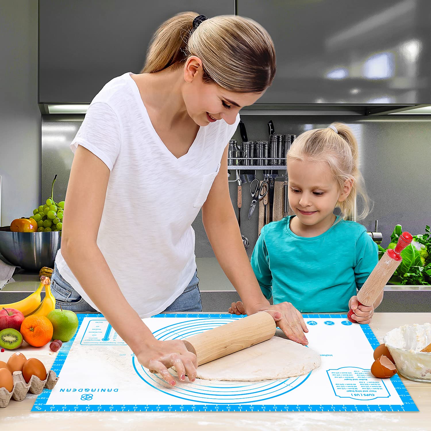 Silikon-Backmatte, 91,4 x 61 cm, groß, antihaftbeschichtet, mit Messung, rutschfeste Teigrollmatte in Lebensmittelqualität, für Kekse, Macarons, Brot