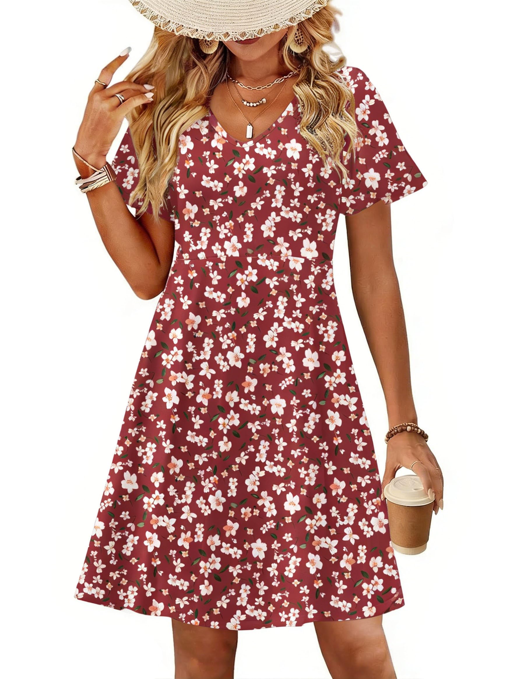 Zeagoo Womens Summer Dress Casual Swing Sundresses Floral Ruffle Short Sleeve Wedding Guest Dress Beach Mini Dress 2026