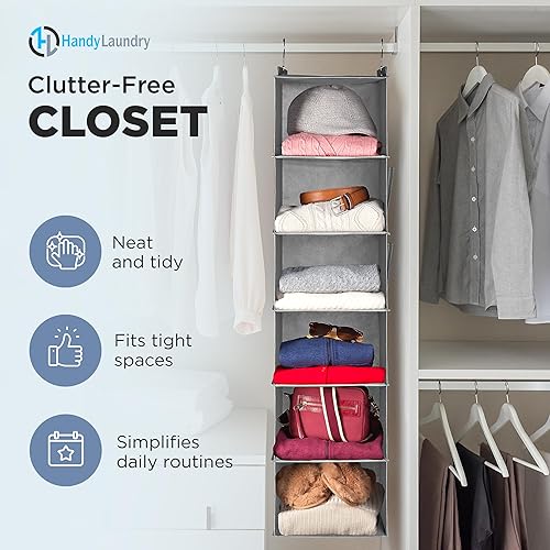 Miniatura 3 de Organizador colgante para armario, 6 estantes para ropa, suéteres, zapatos y accesorios, estantes de armario que ahorran espacio con ganchos para