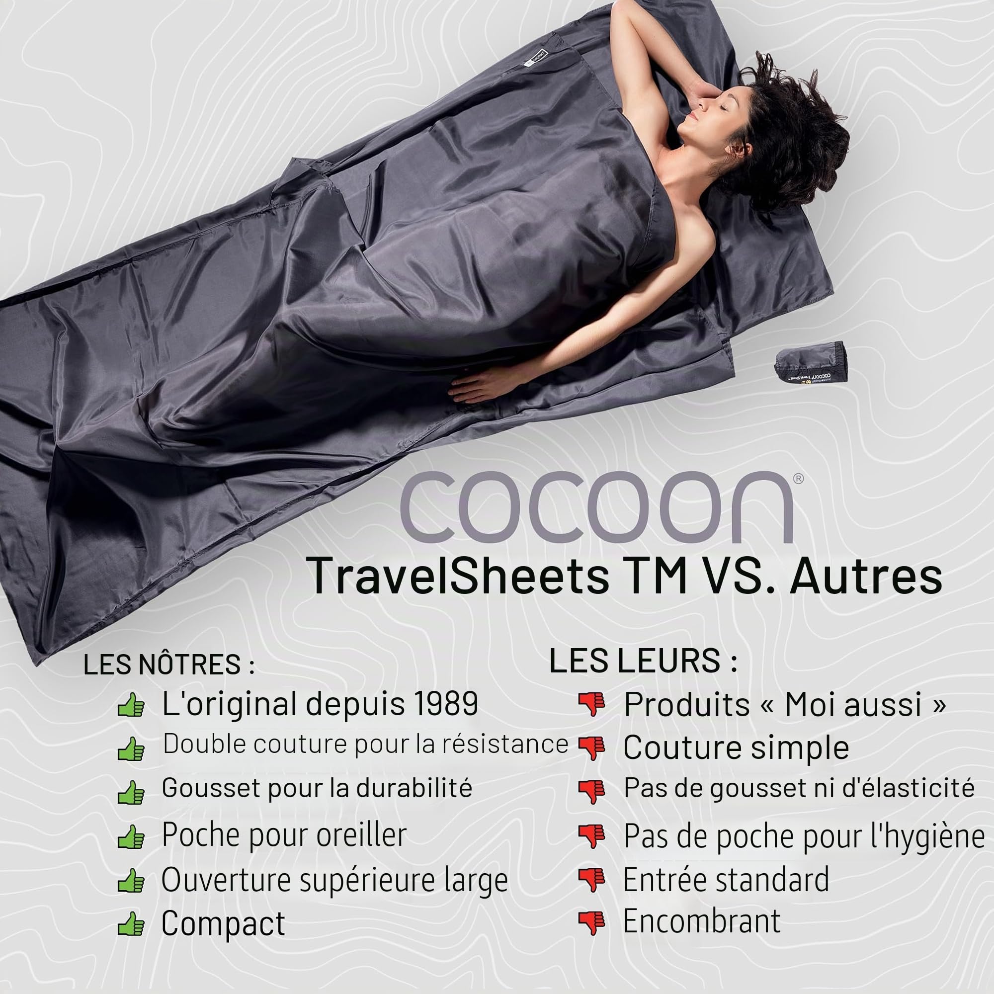 Cocoon Drap de sac 100 % Soie naturelle blanche SM30-SE Sarco