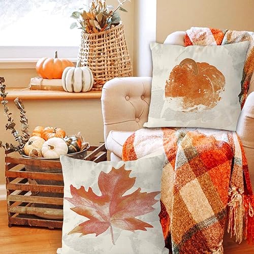 Miniatura 5 de GAGEC Juego de 4 fundas de almohada de otoño de 20 x 20 pulgadas, diseño de calabazas de hoja de arce, diseño de Hello Fall, color gris, decoración