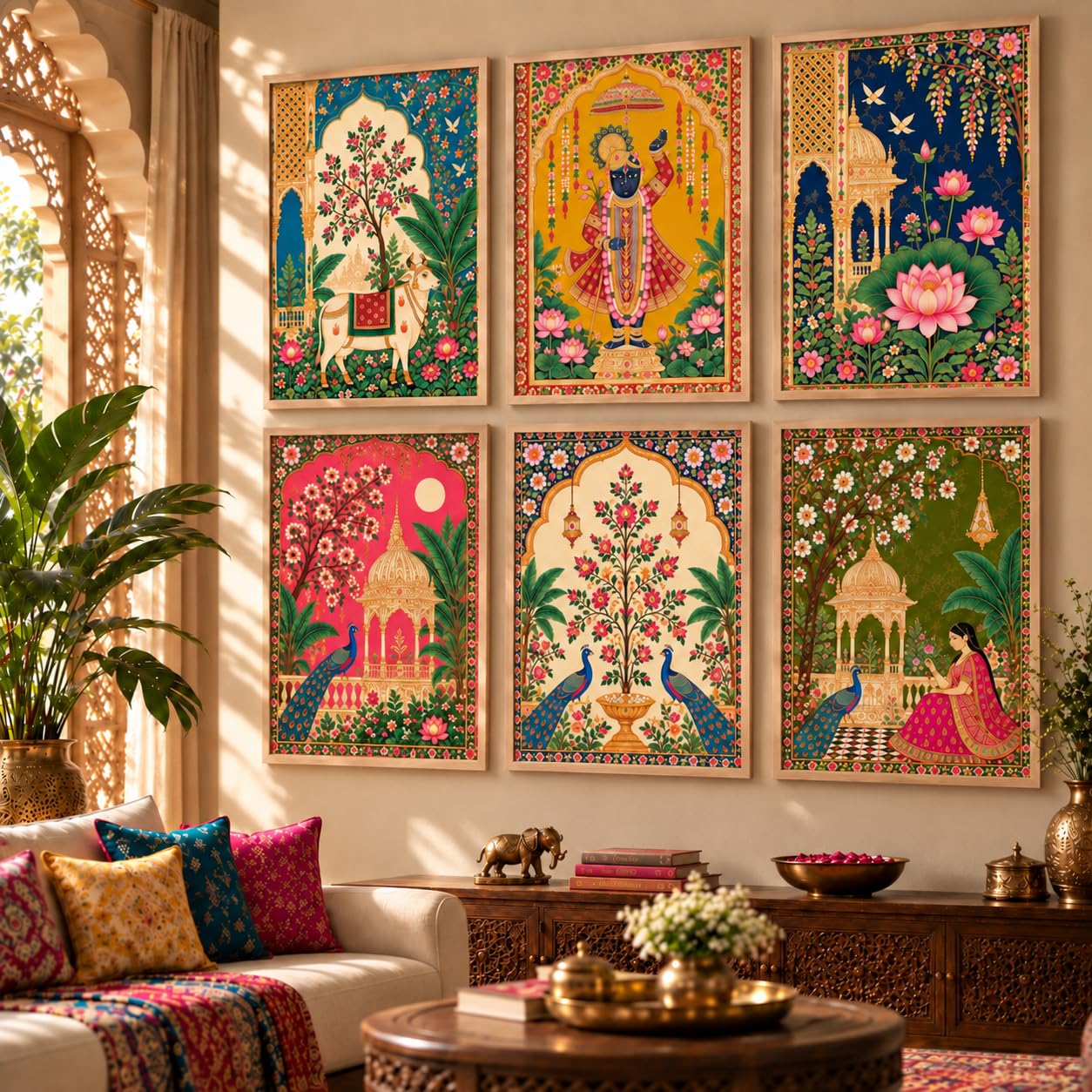 Madhubani Paintings Set - 6 Traditional Indian Wall Art -1