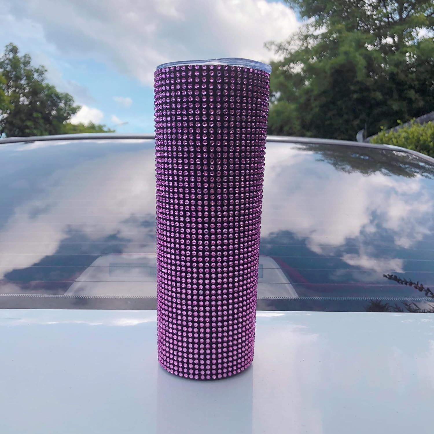 Bling Cups Rhinestones Tumbler Glitter Water Bottle 20 oz Stainless Steel Bling Tumbler with Lid for Women Coffee Tea -Pink