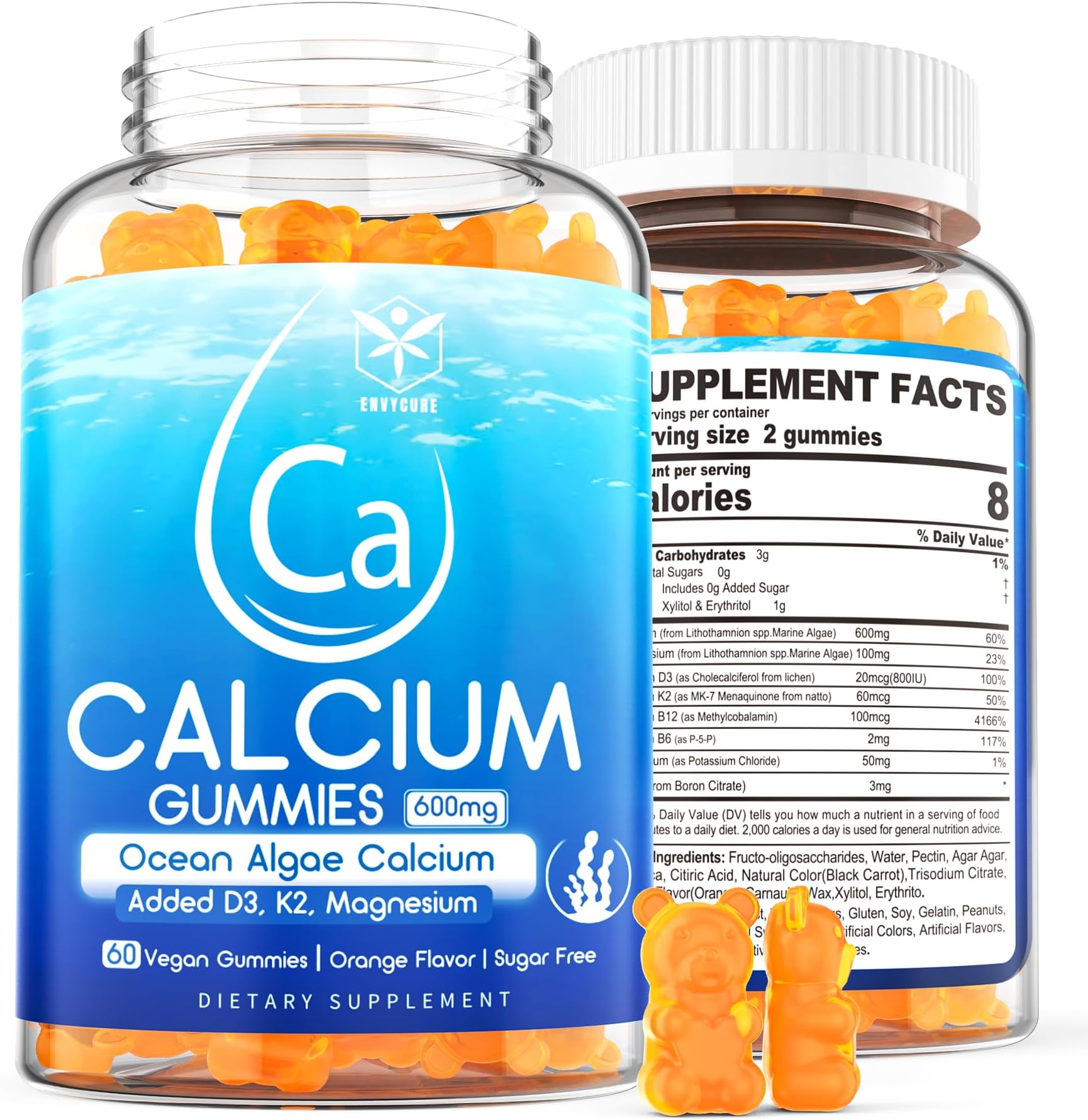 Sugar Free Calcium Gummies 600mg, Ocean Algae Calcium with