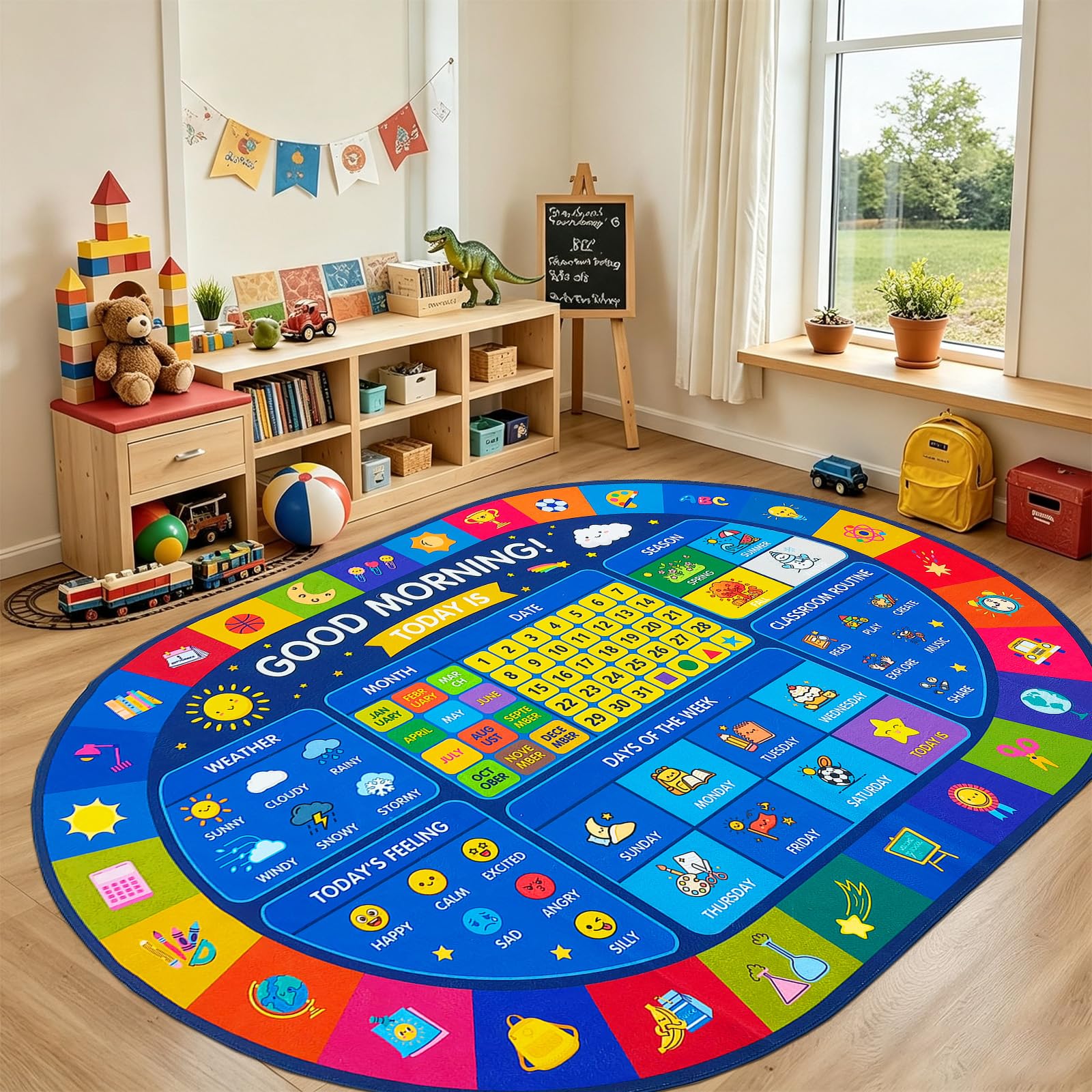 USTIDE Oval Good Morning Educational Calendar Rug for Kids 5X7Ft