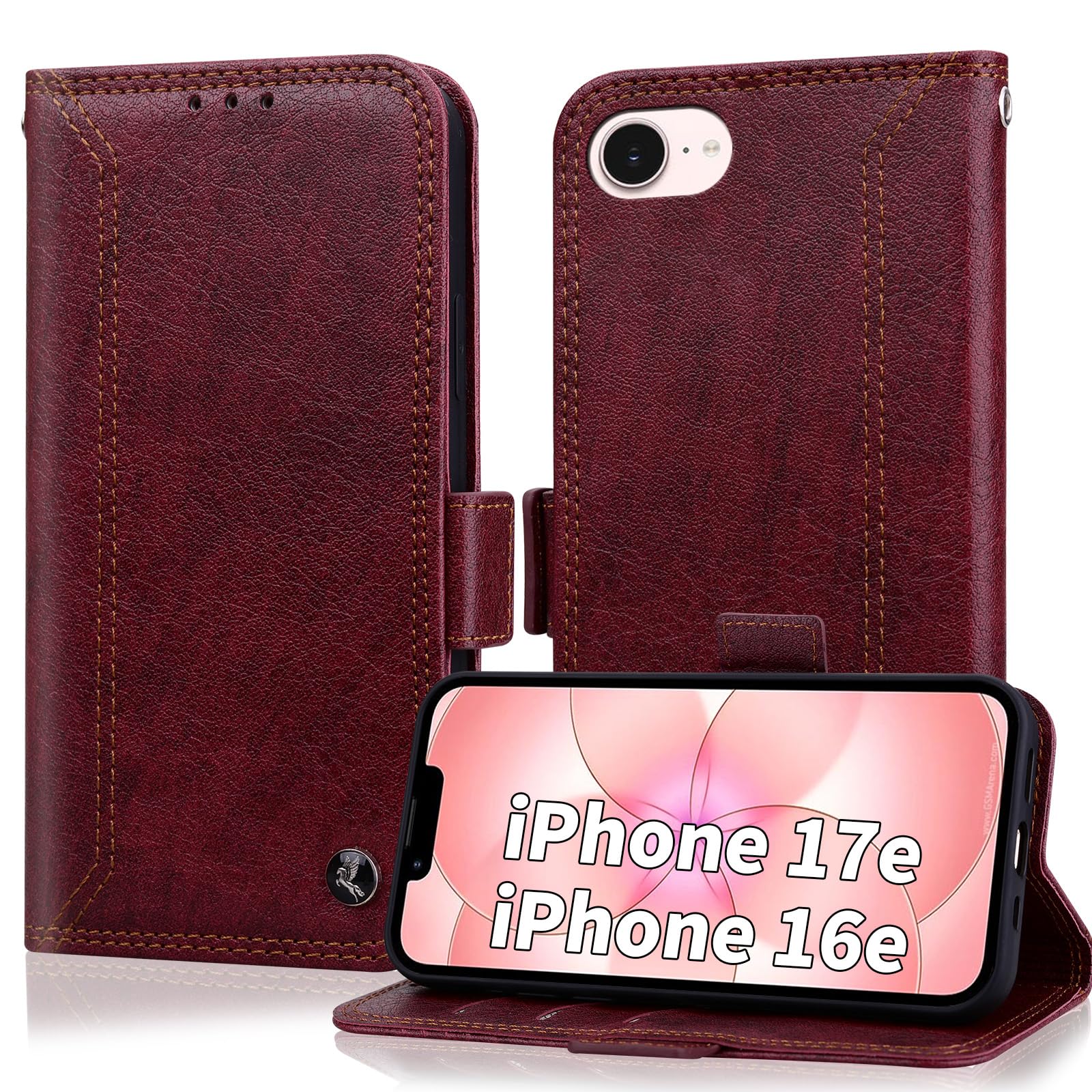 Custodia Portafoglio In Pelle PU Per IPhone 17e 2026 – Cover Flip Con Slot Carte E Chiusura Magnetica, Stand Integrato, Rosso - 4