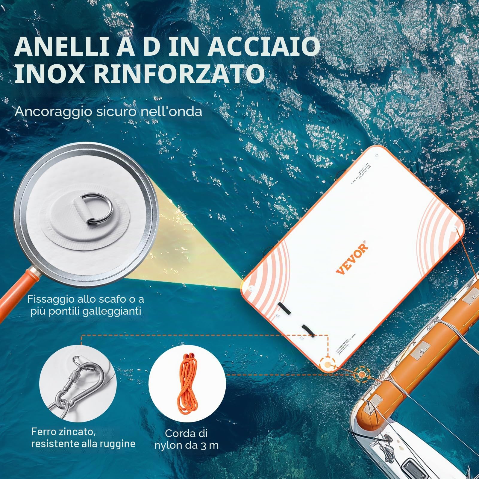 VEVOR Pontile Galleggiante Gonfiabile, Piattaforma 8x5 Piedi Tappetino Antiscivolo con Borsa per Il Trasporto Portatile Scaletta Rimovibile, Zattera per Isola per Piscina, Spiaggia