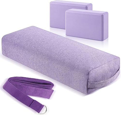 Juego de 4 almohadas de yoga con correa, cómoda almohada de meditación para yoga restaurativo, antideslizante, bloques de yoga reutilizables para