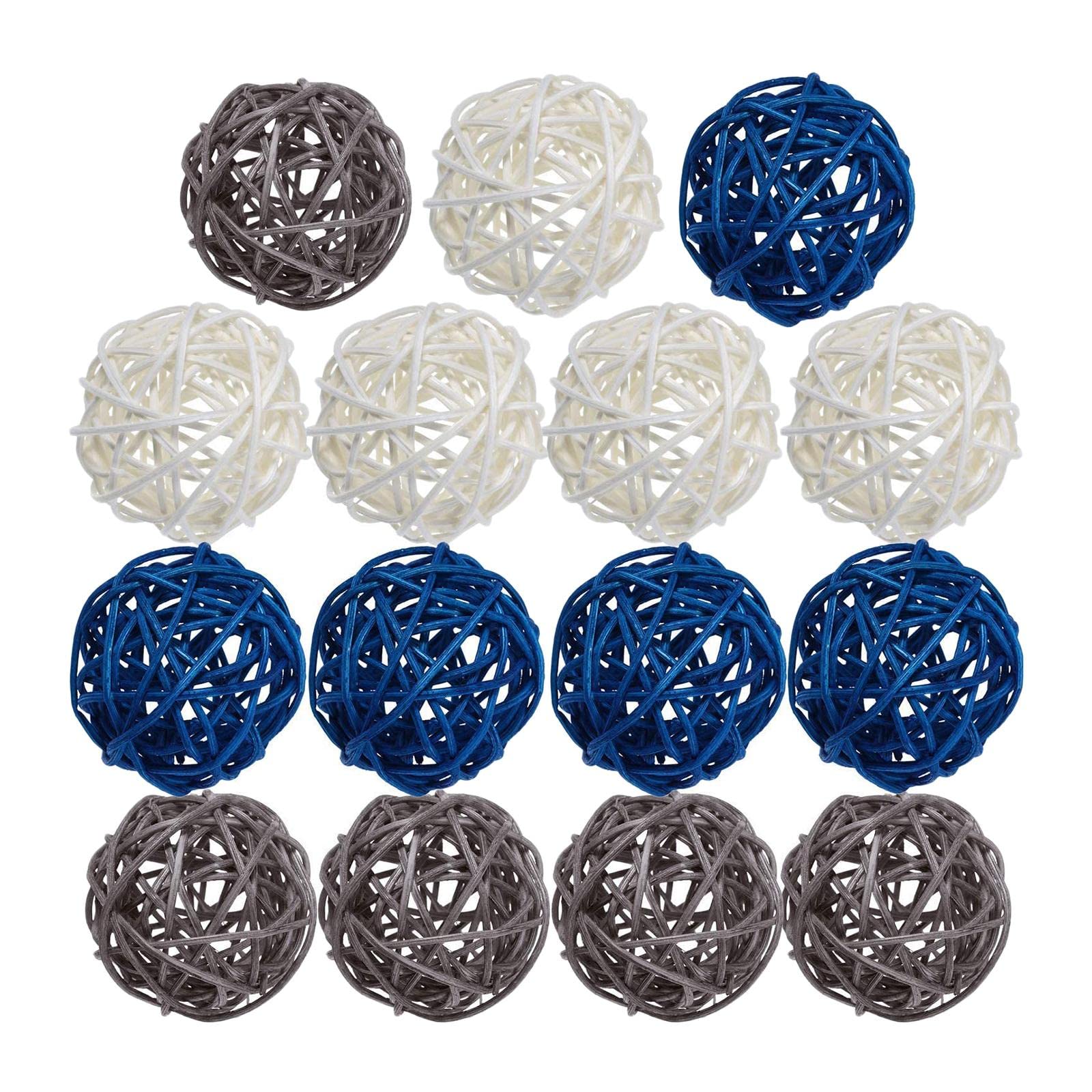 Pleayietoopiatiey Blue/Gray/White 15/24Pc 5 Cm Wicker Rattan Balls Wedding Christmas Party 15, Grey 15 Pcs 5 Cm