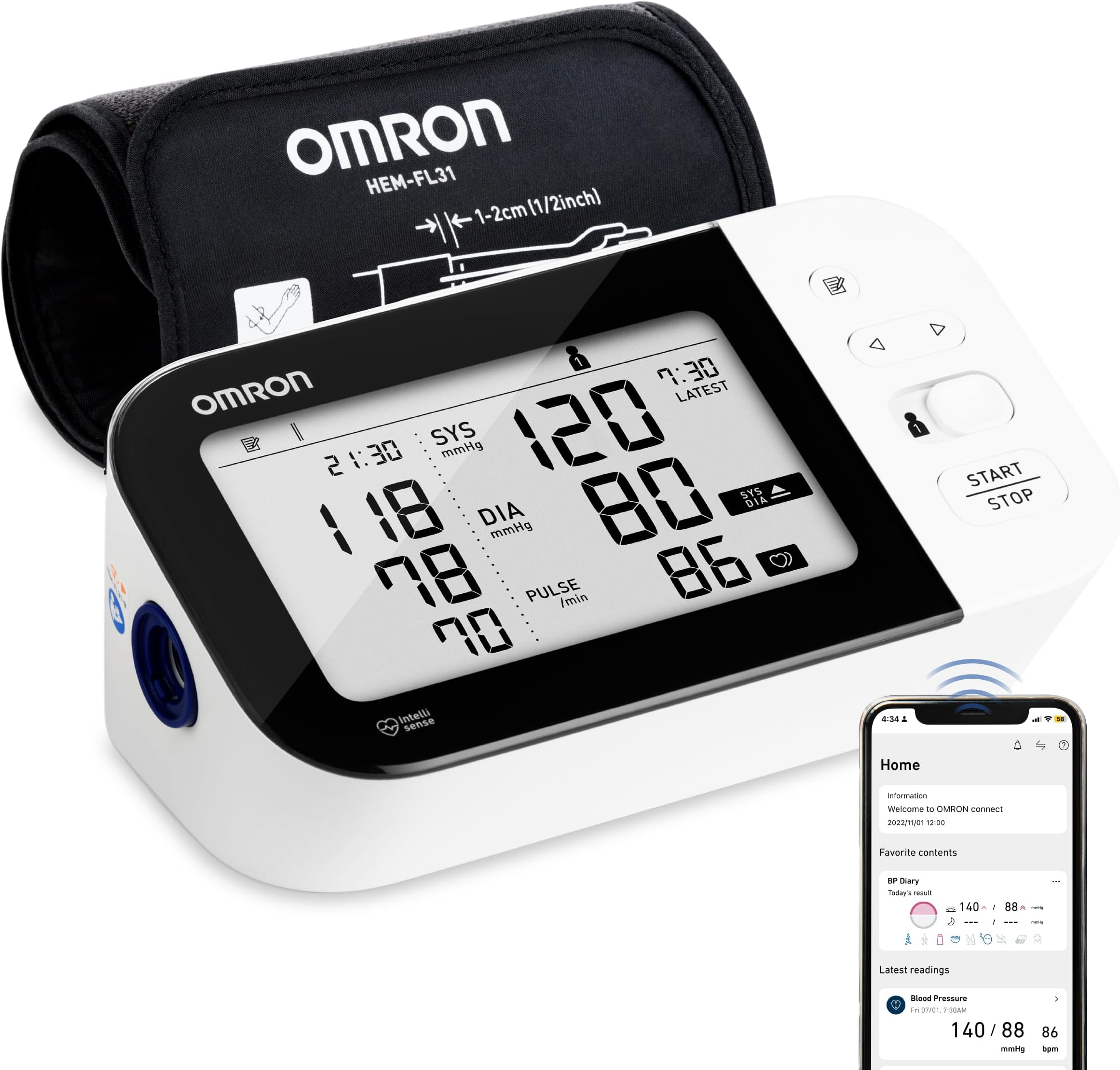 Omron HEM 7361T Bluetooth Arm Blood Pressure Monitor With Cuff Wrapping Guide,Hypertension Indicator,Japanese Intellisense Technology,& Most Recommended Brand By Doctors For Accurate Measurement