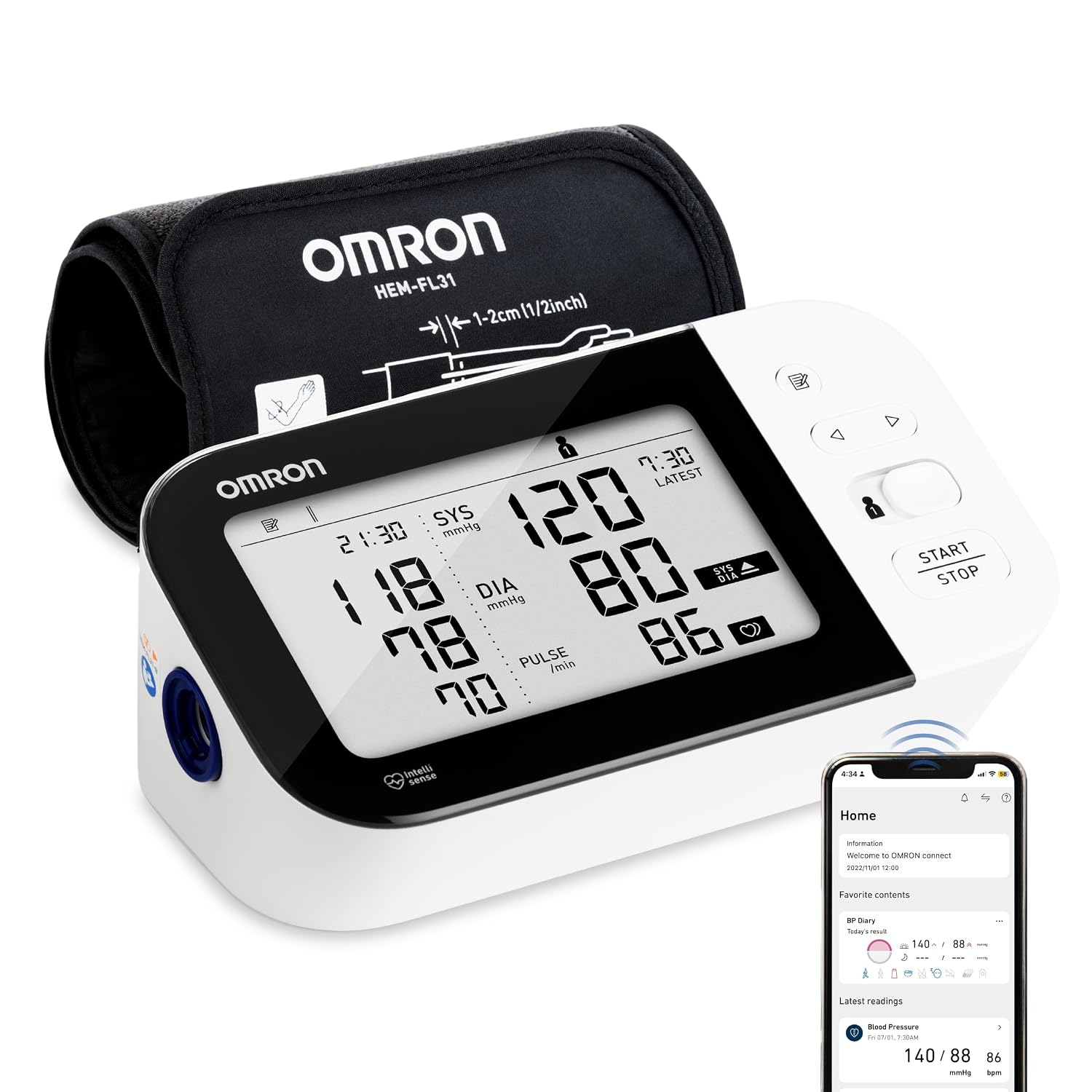 Omron HEM 7361T Bluetooth Arm Blood Pressure Monitor With Cuff Wrapping Guide,Hypertension Indicator,Japanese Intellisense... - Review, Price and Buying Guide