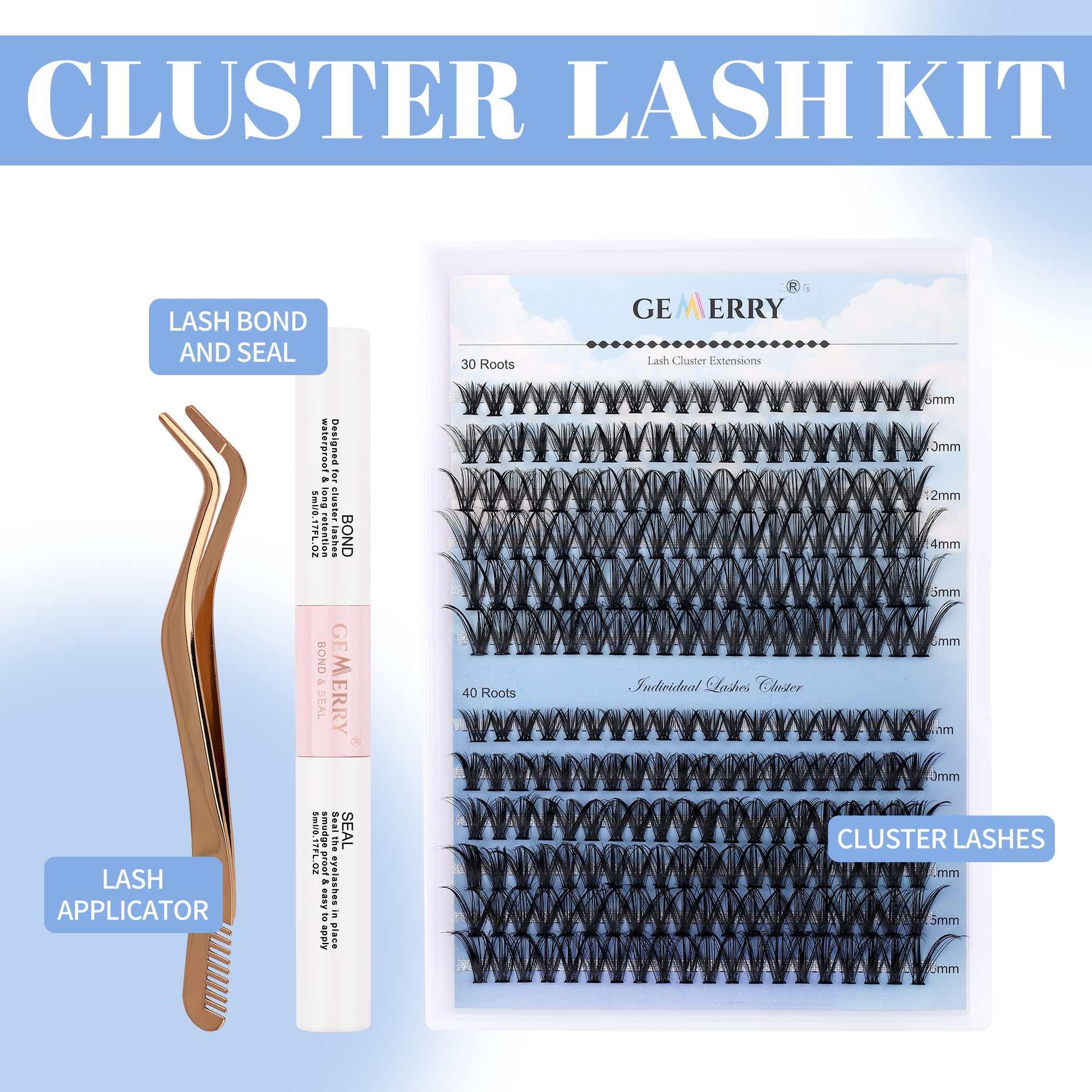 Kit De Extensión De Pestañas Postizas Individuales DIY con 240 PCS 8-16mm Pestañas Pelo a Pelo y Pegamento Pinzas Gemerry (30+40D) — view 2