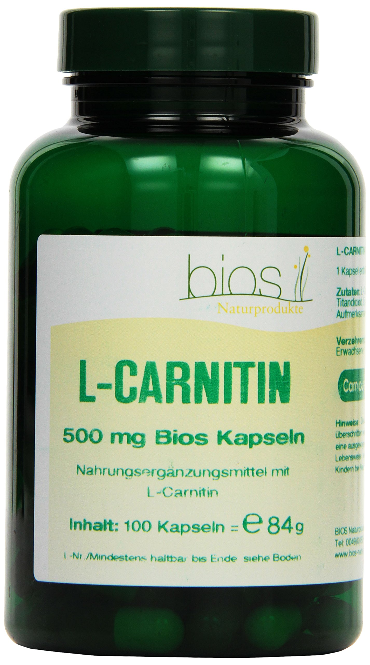 Bios L-Carnitin 500 mg, 100 Kapseln, 1er Pack (1 x 84 g)