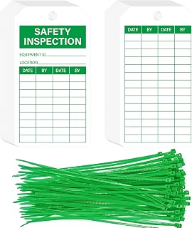 YHNTGB 90 Safety Inspection Tags with Green Zip Ties - Accident Prevention Labels for Scaffolds, Ladders, Machinery 5.51x3 Inch