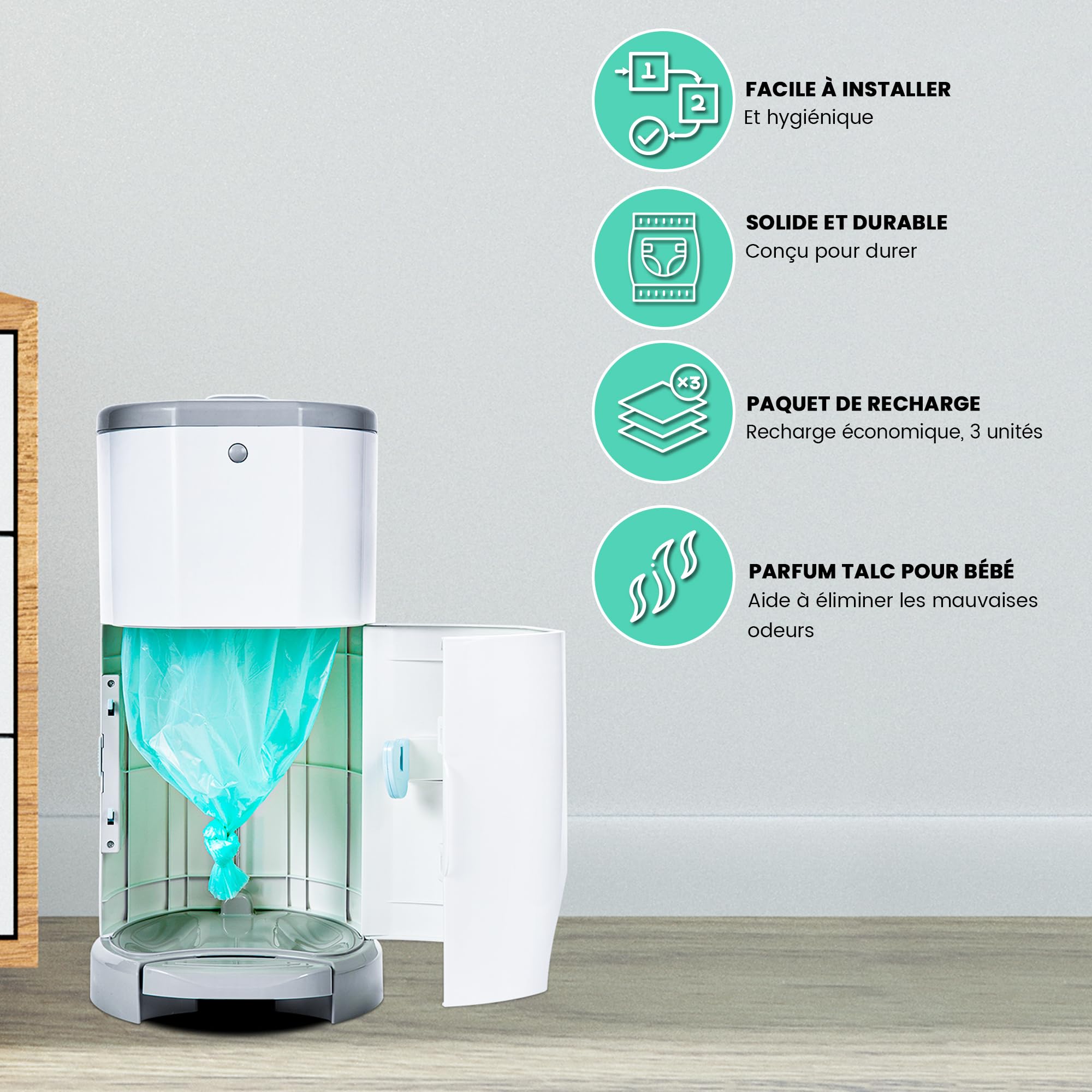 Saaf Recharge Poubelle à Couches pour Korbell 15/16 Litres - 6 Pièces - Sacs Parfumés - Facile à Installer