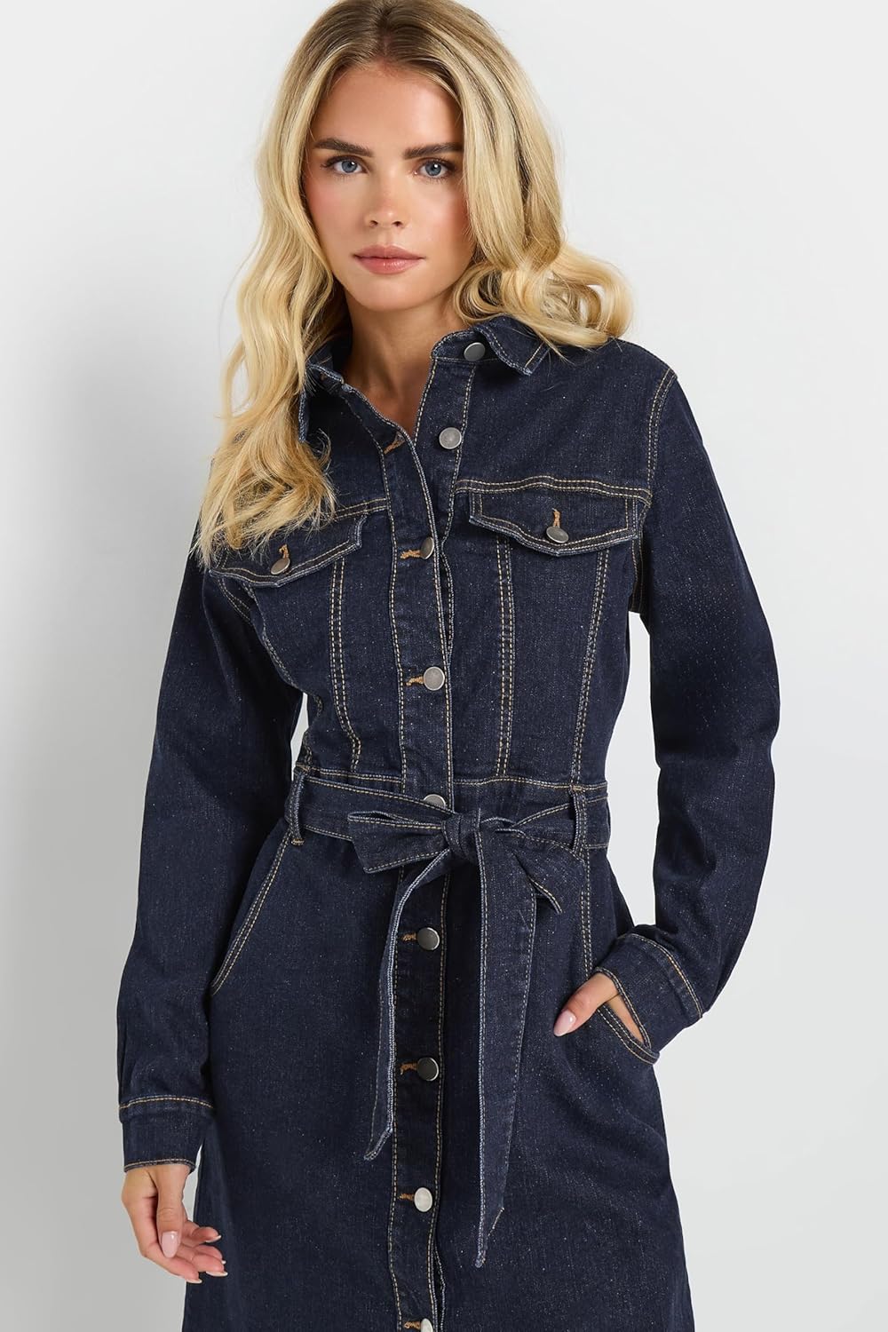 M&Co Women's Petite Button Through Denim Midi Dress Indigo