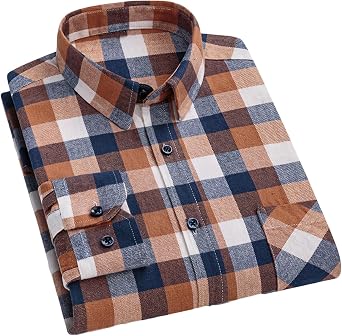 Long Sleeve Plaid Shirt Men - Mens Checkered Shirts Western Style Button Down Casual Lightweight with Chest Pocket 2025